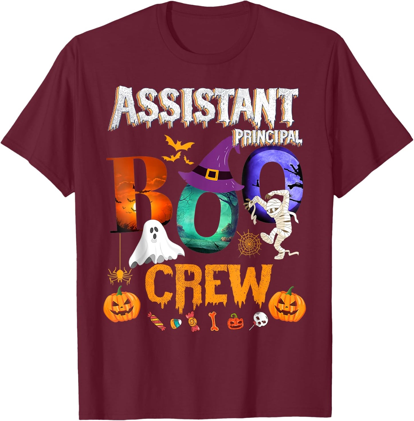 Assistant Principal Boo Crew Teacher Student Funny Halloween T-Shirt - T-Shirt | Maroon