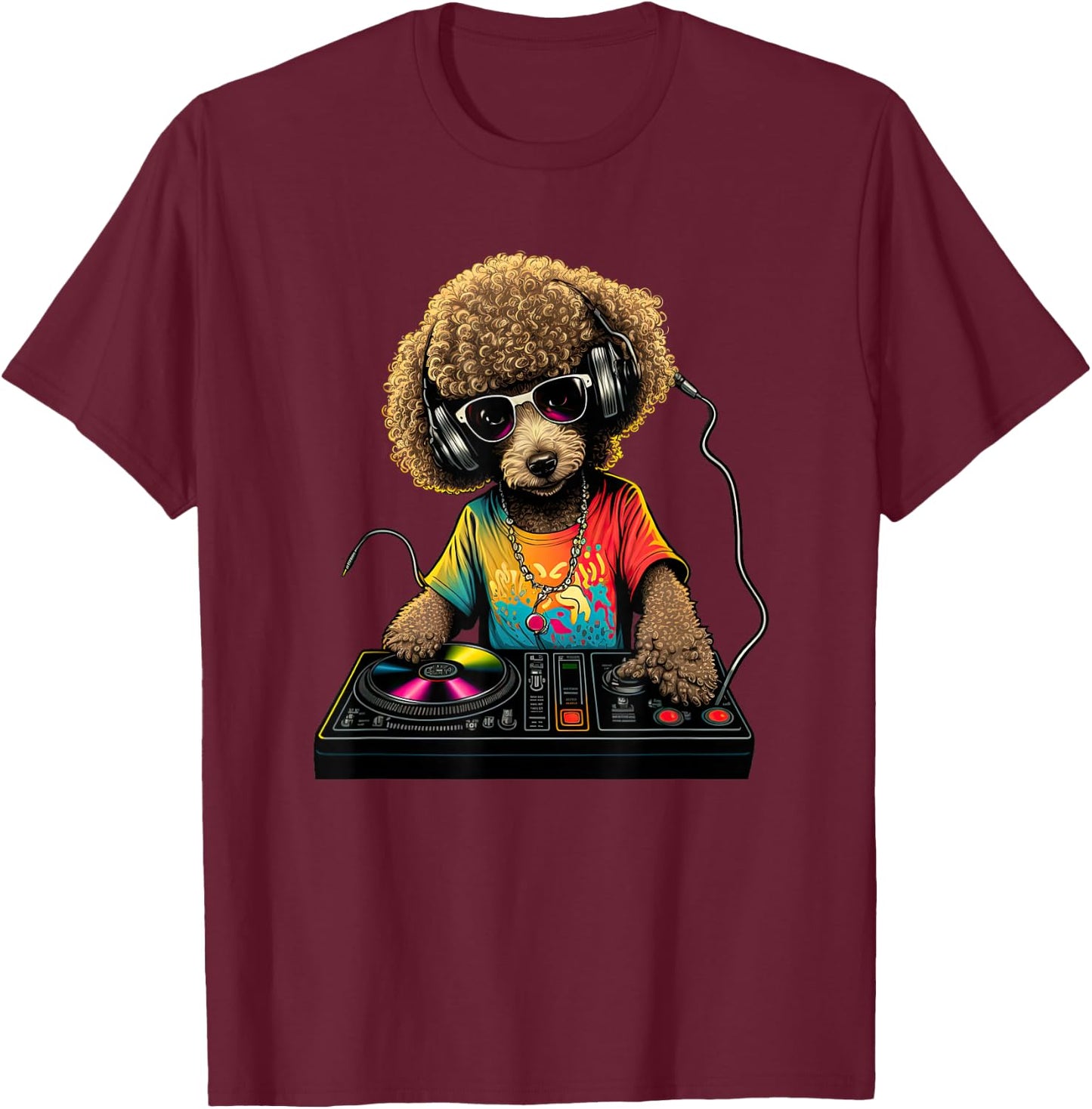 Funny Poodle Dog Miniature Poodle Toy Poodle DJ Electronic T-Shirt - T-Shirt | Maroon