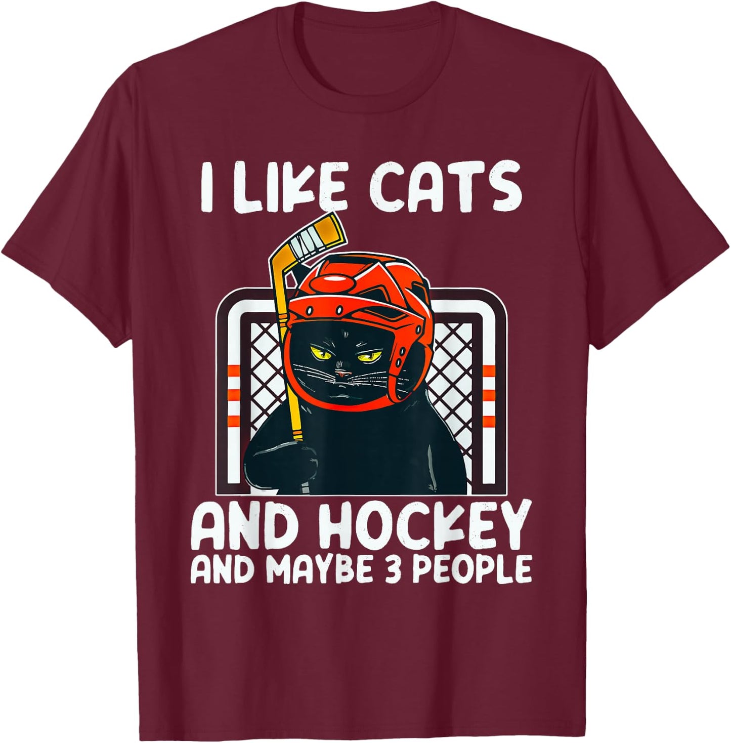 I Like Cats And Hockey And Maybe 3 People Black Catsc T-Shirt - T-Shirt | Maroon