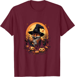 Fox Witch Hat Pumpkins Halloween Costume T-Shirt - T-Shirt | Maroon