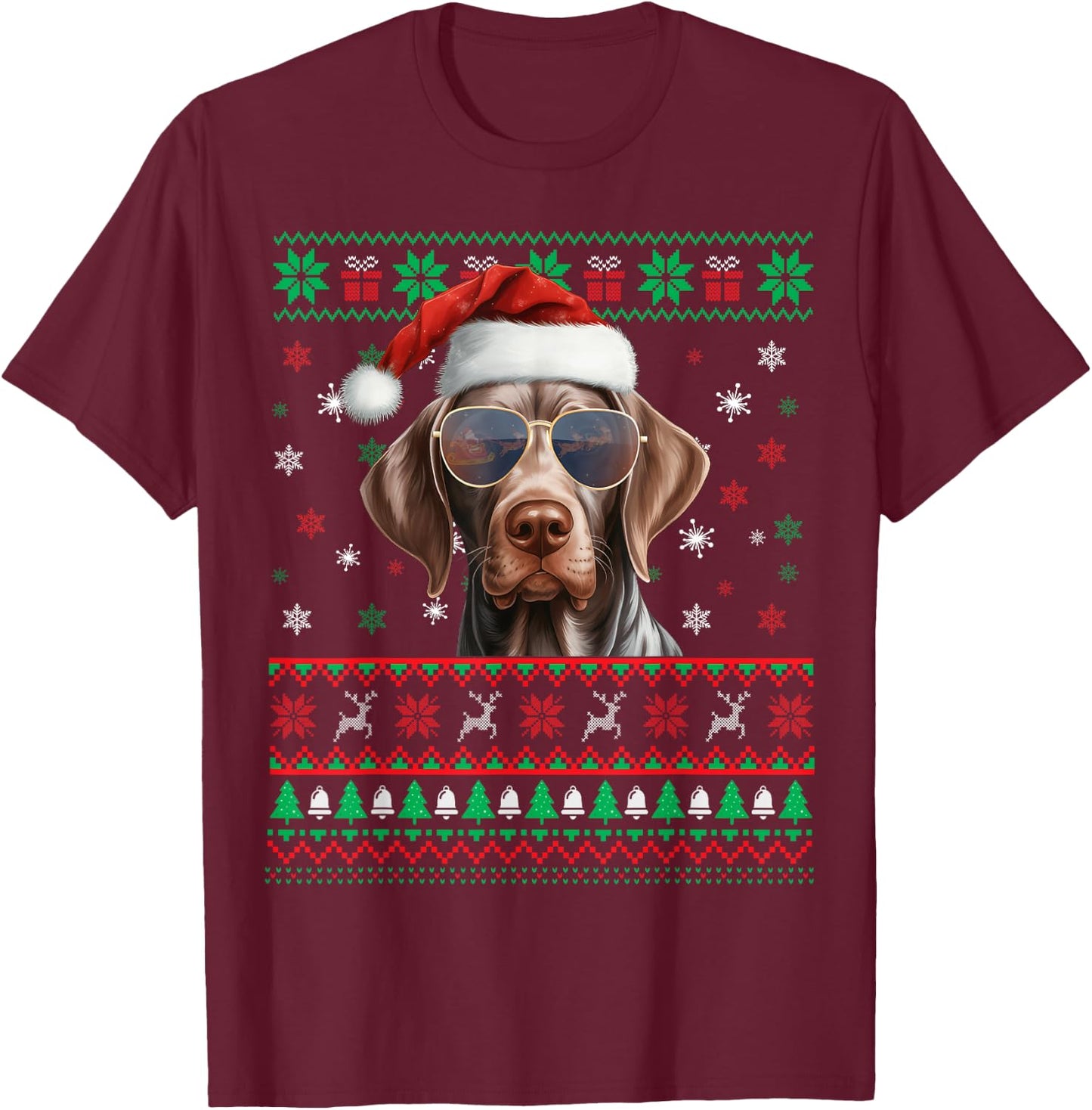 Christmas Pajama Matching German Shorthaired Pointer Xmas T-Shirt - T-Shirt | Maroon