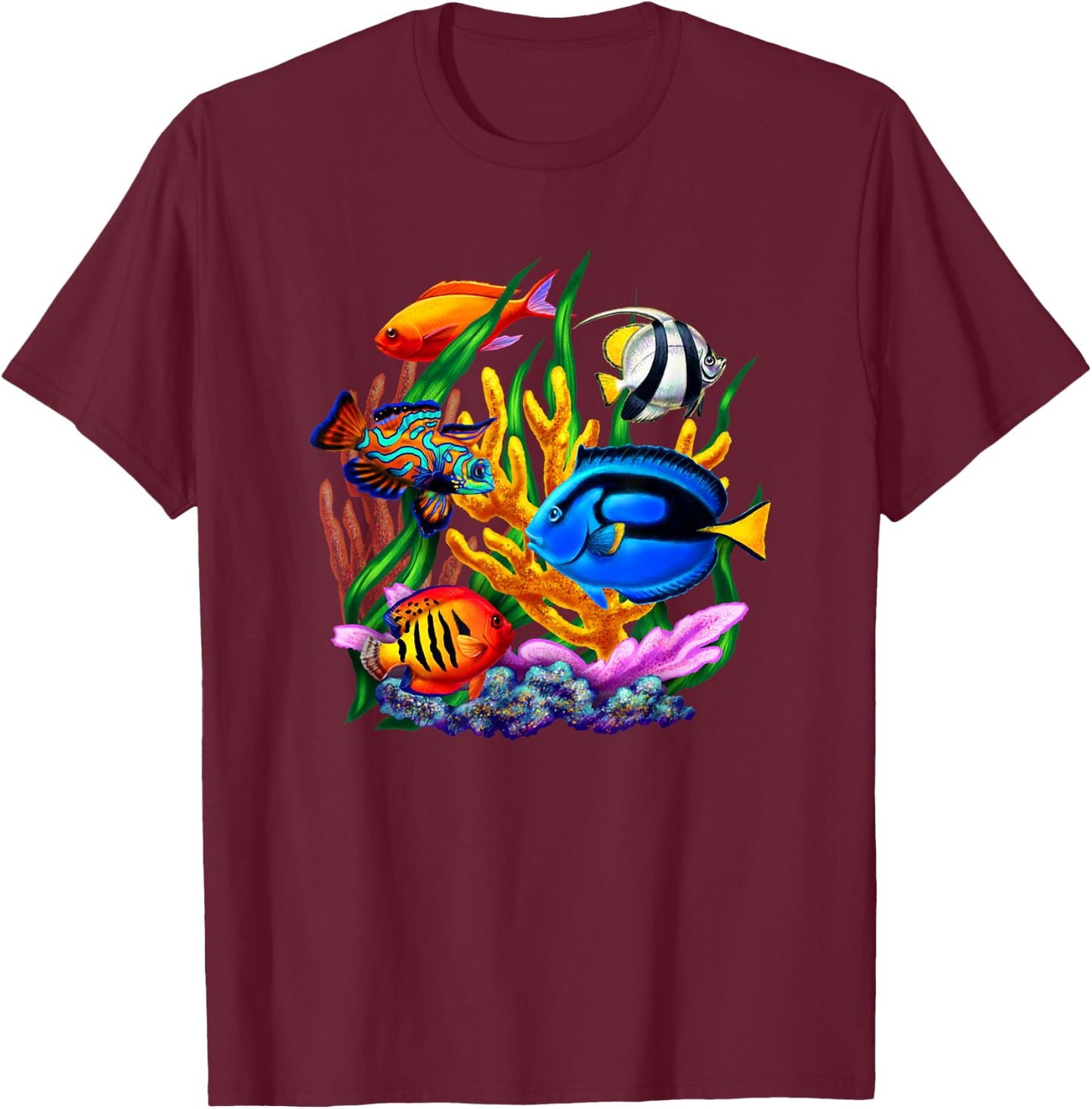Netter Fisch Sealife Design Tropical Fish Graphic T-Shirt - T-Shirt | Maroon