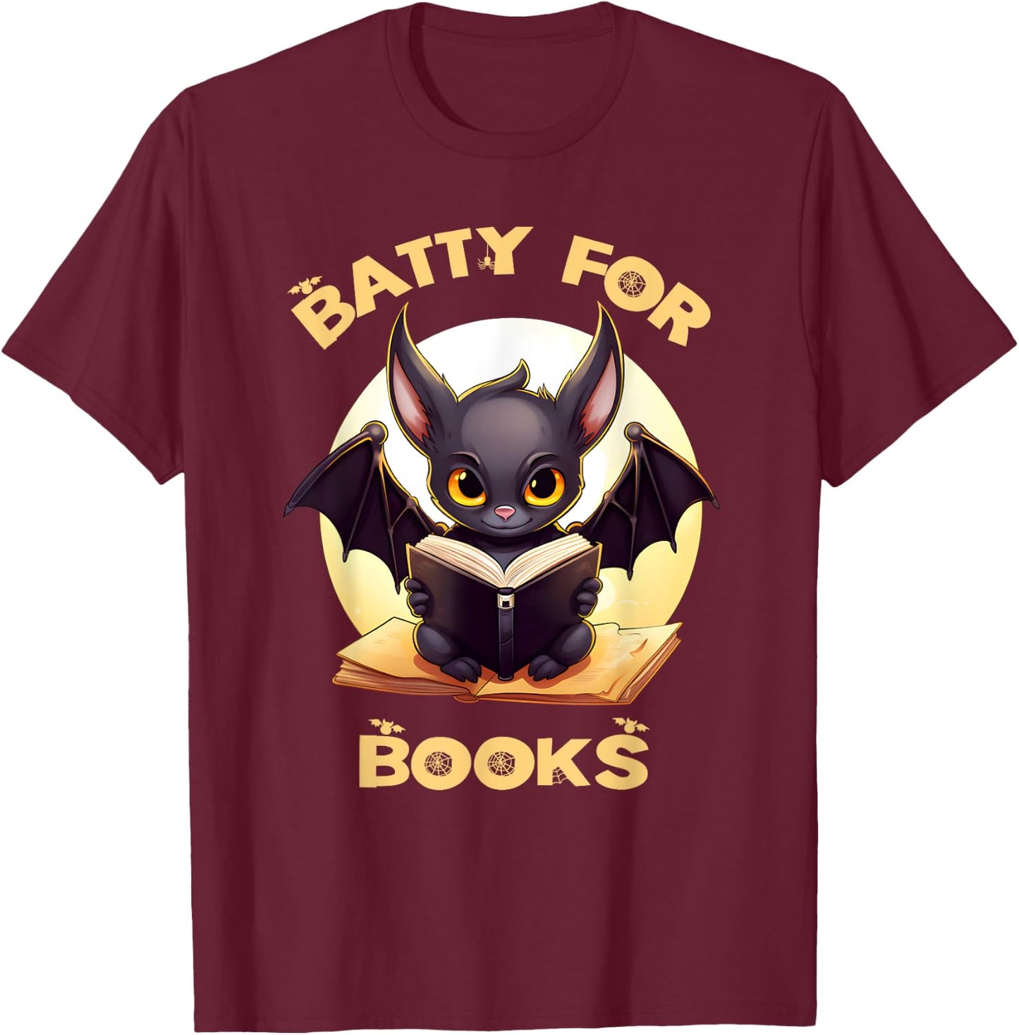 Batty Book Lover Teacher School Librarian Bookish Halloween T-Shirt - T-Shirt | Maroon