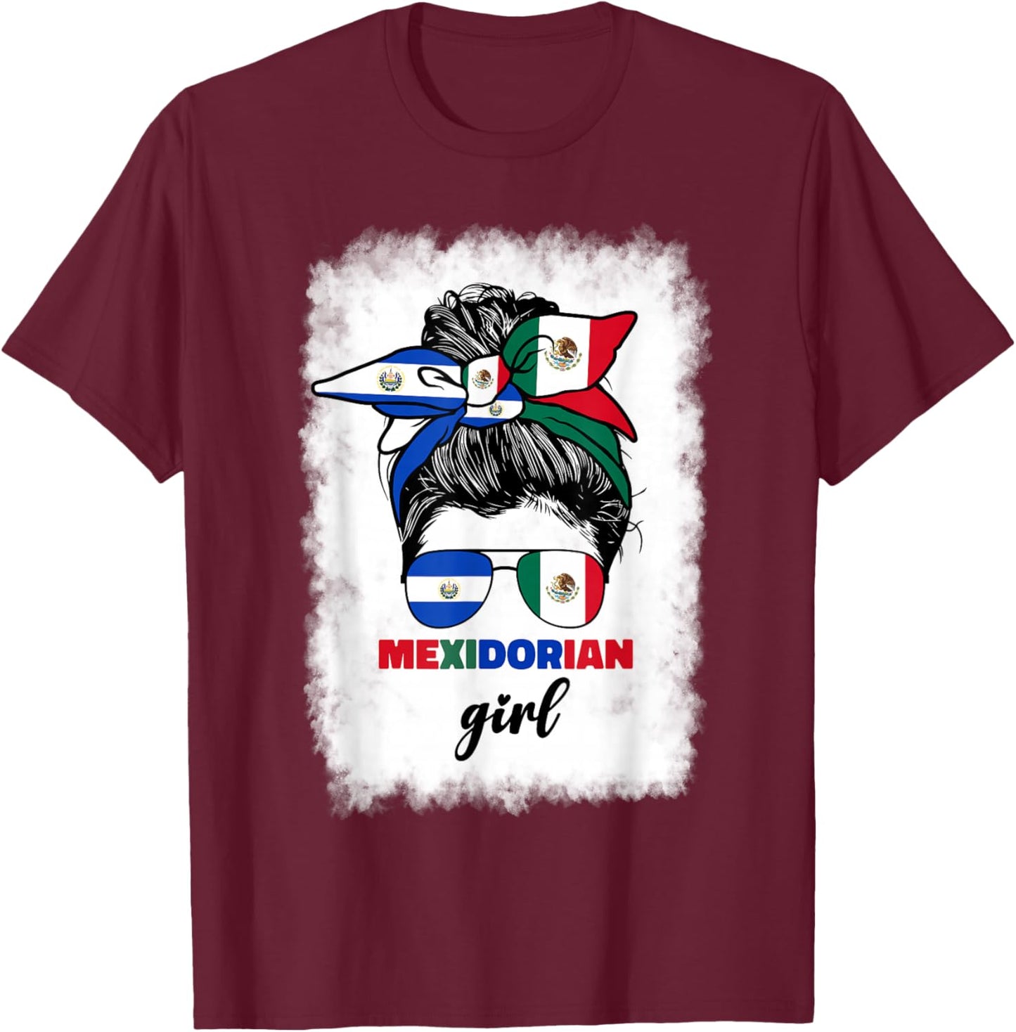 Half Mexican And Salvadorian Mexico El Salvador Flag Girl T-Shirt - T-Shirt | Maroon