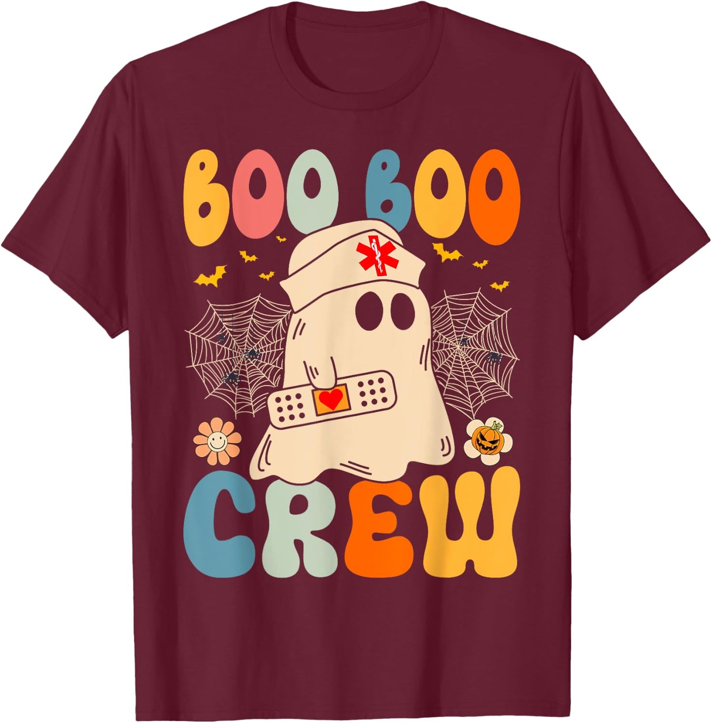 Groovy Boo Boo Crew Nurse Funny Ghost Halloween Nurse Women T-Shirt - T-Shirt | Maroon