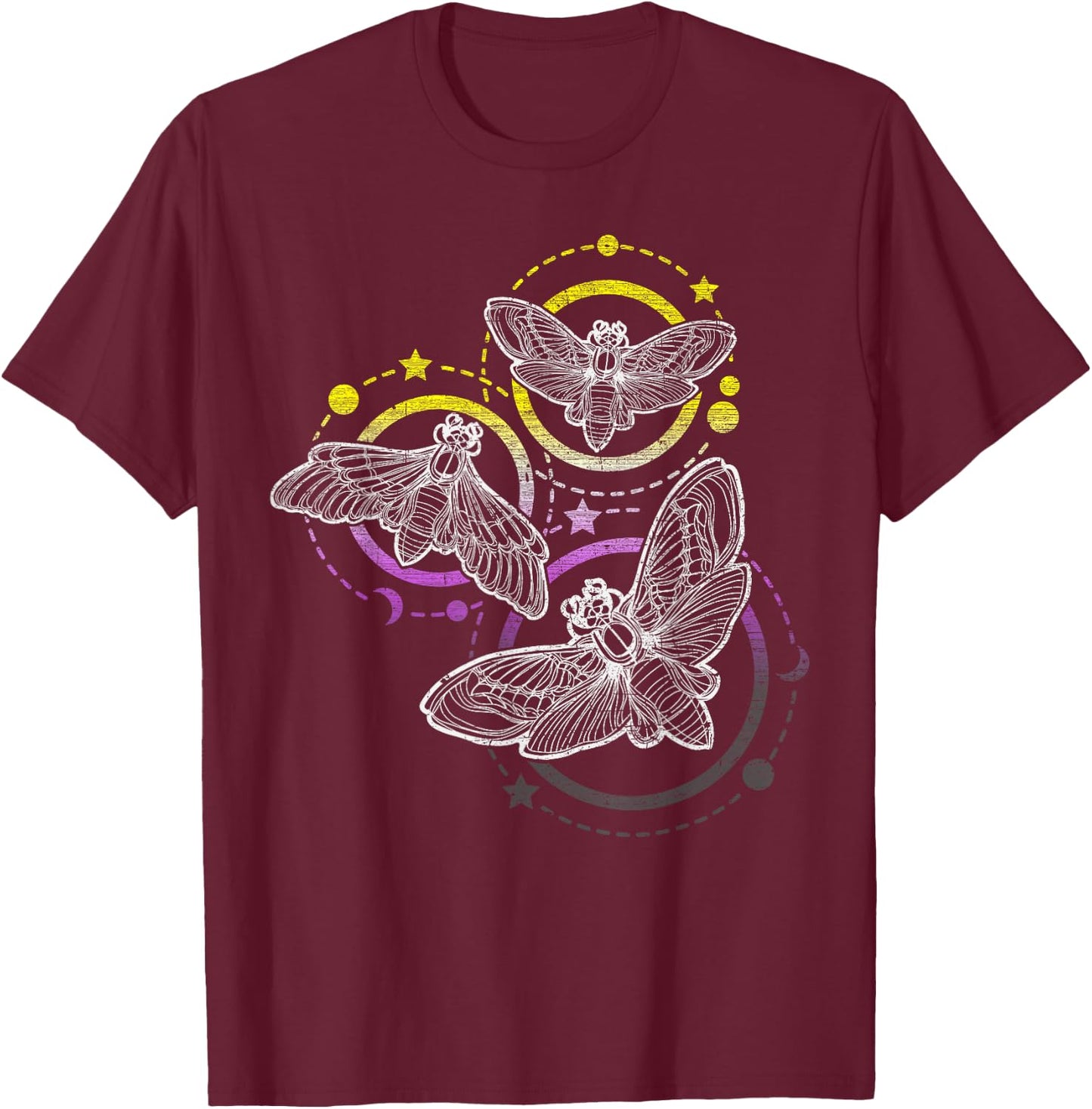 Nonbinary Flag Colors, Occult Butterflies T-Shirt - T-Shirt | Maroon