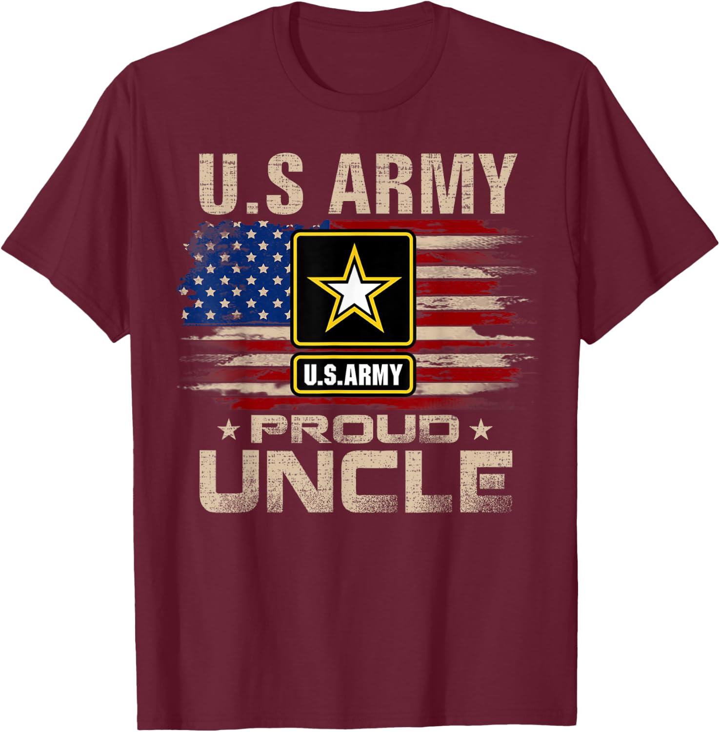 Vintage U.S Army Proud Uncle With American Flag T-Shirt - T-Shirt | Maroon