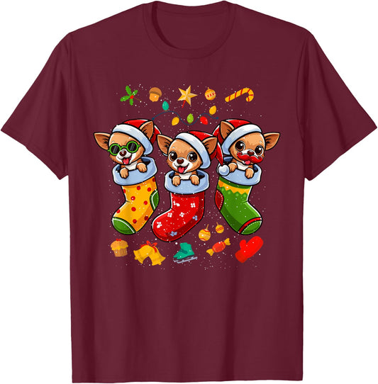 Chihuahua Santa Claus Christmas Stocking Dog X-Mas Dogs T-Shirt - T-Shirt | Maroon