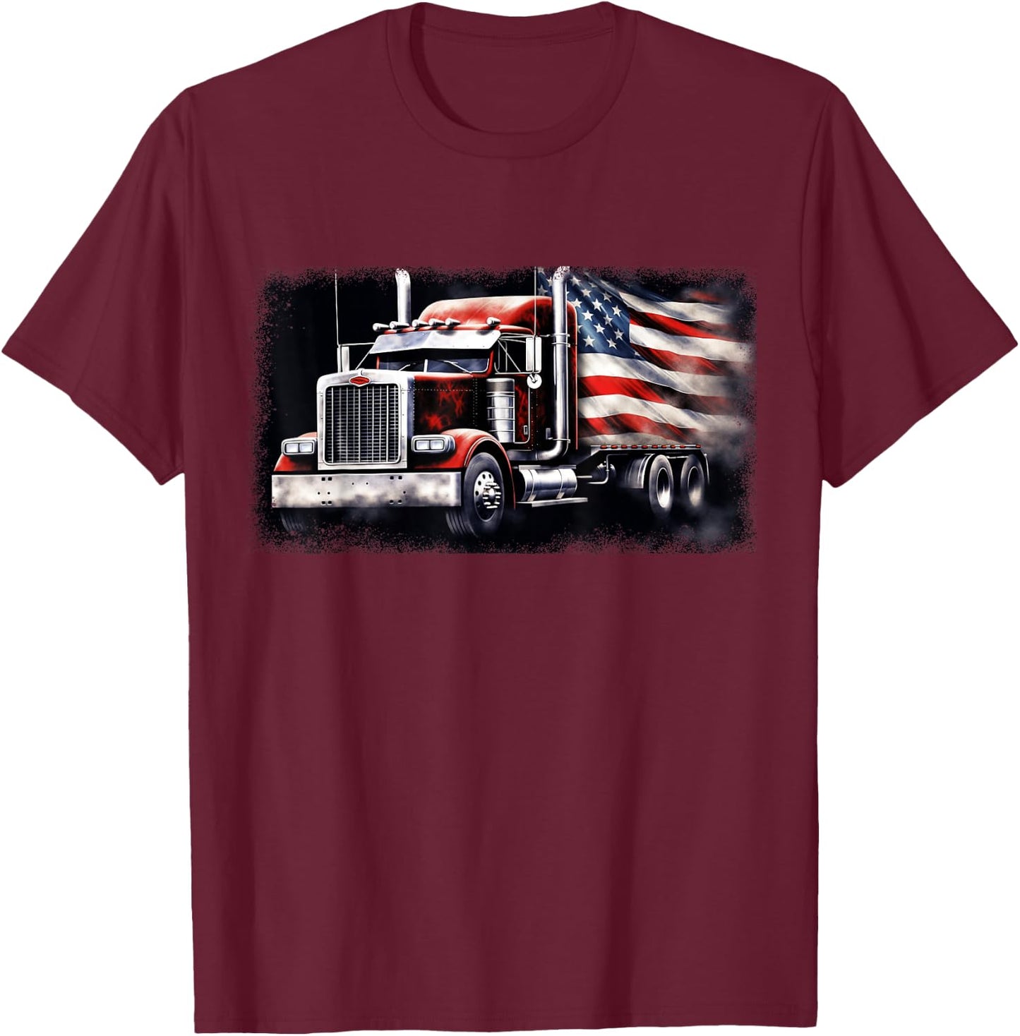 US American Flag Semi Truck Driver Trucker T-Shirt - T-Shirt | Maroon
