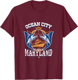 Vintage Ocean City Maryland White Marlin Fishing T-Shirt - T-Shirt | Maroon