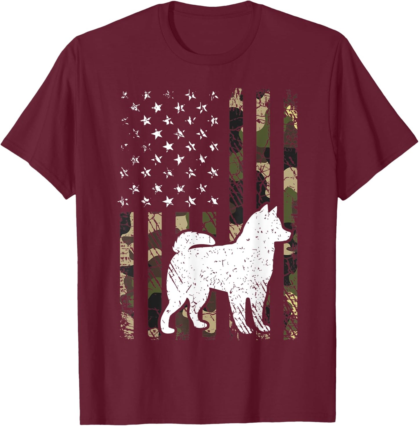 Alaskan Klee Kai Dog Dad Mom Camouflage USA Flag Women Kids T-Shirt - T-Shirt | Maroon