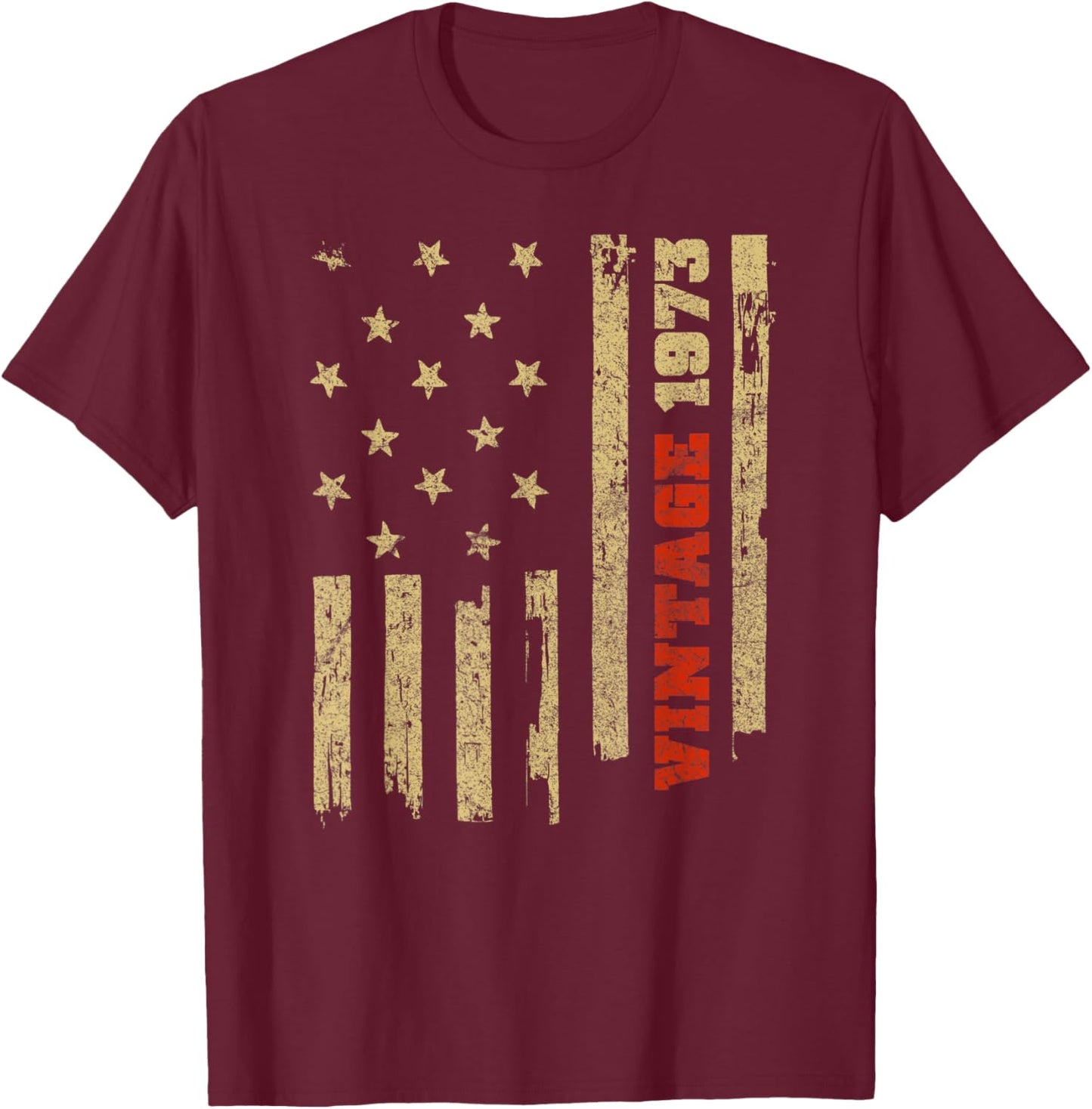 Vintage 1973 Old Glory American Flag 50th Birthday Women Men T-Shirt - T-Shirt | Maroon