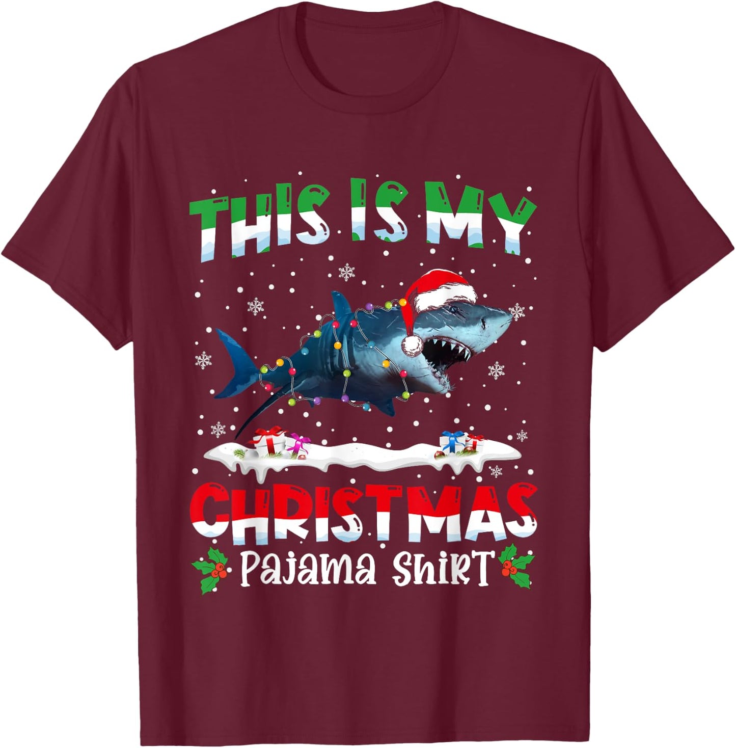This Is My Christmas Pajama Shirt Cute Shark Animals T-Shirt - T-Shirt | Maroon