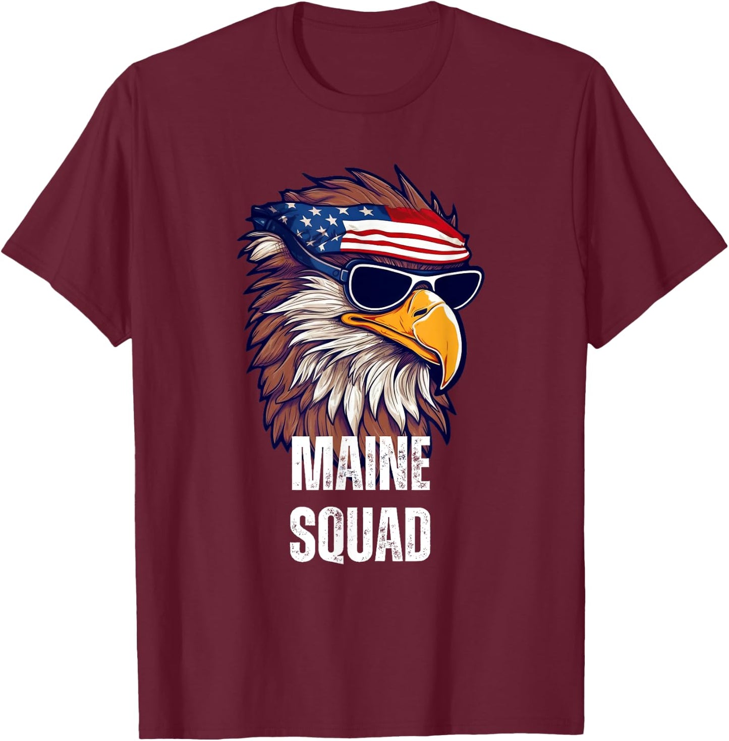Maine Squad - Retro Bald Eagle American Flag Bandana T-Shirt - T-Shirt | Maroon