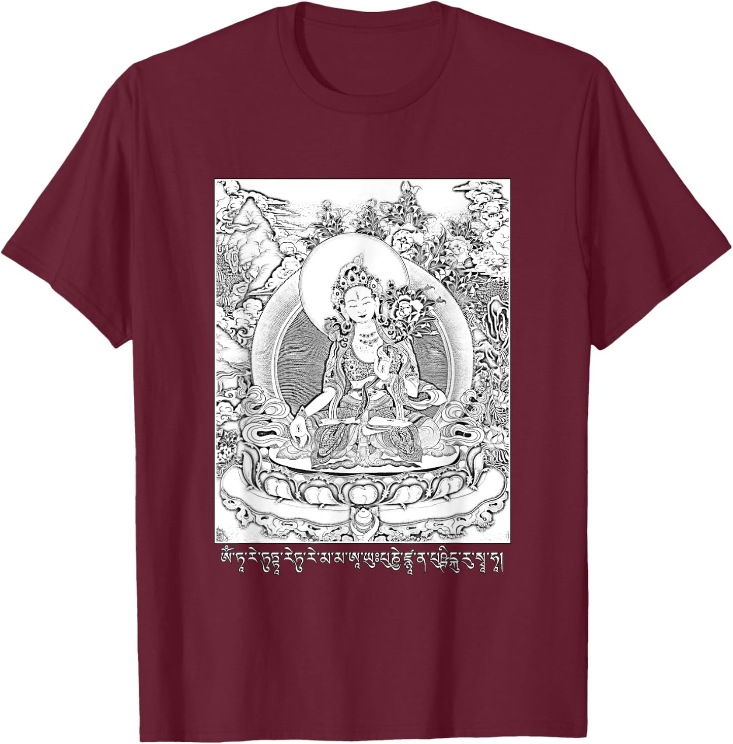 White Tara Tibetan Goddess Buddhism T-Shirt - T-Shirt | Maroon