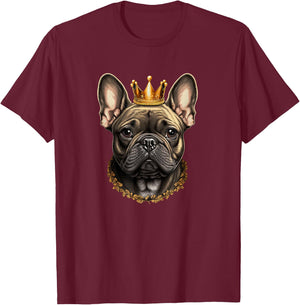Funny French Bulldog Frenchie with a Golden Crown T-Shirt - T-Shirt | Maroon