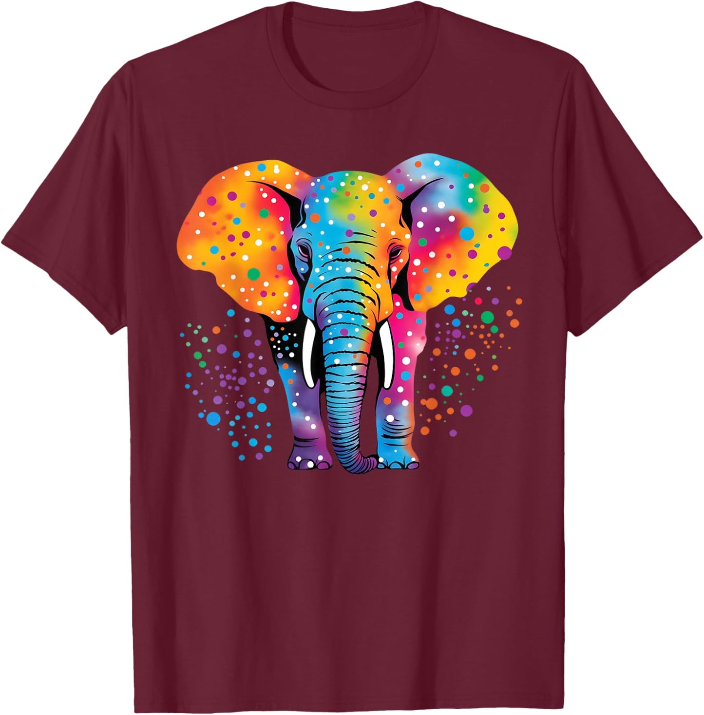 Colorful Elephant Polka Dot Rainbow Elephant T-Shirt - T-Shirt | Maroon