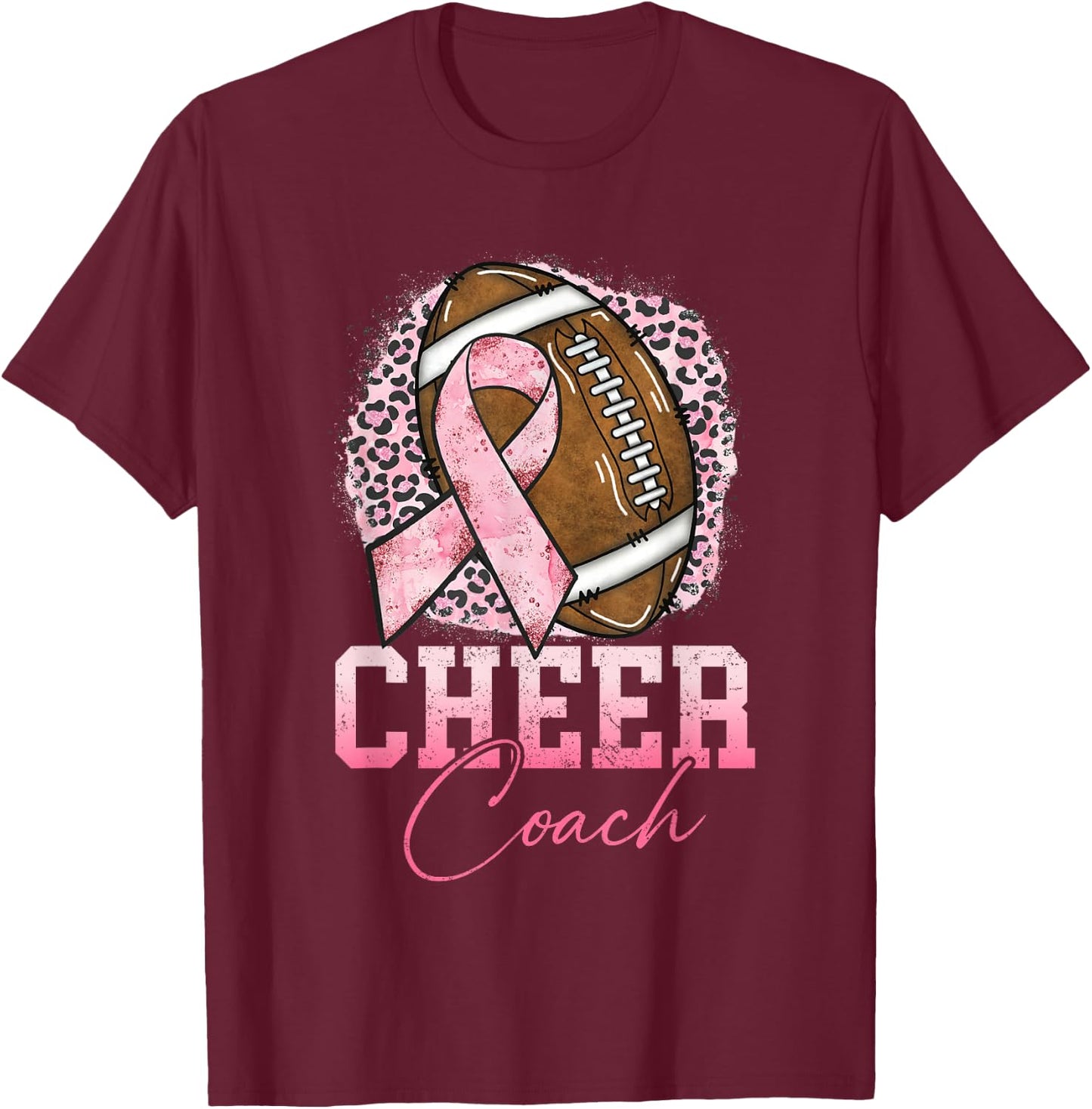 Football Cheer Coach Pink Ribbon Breast Cancer Awareness T-Shirt - T-Shirt | Maroon