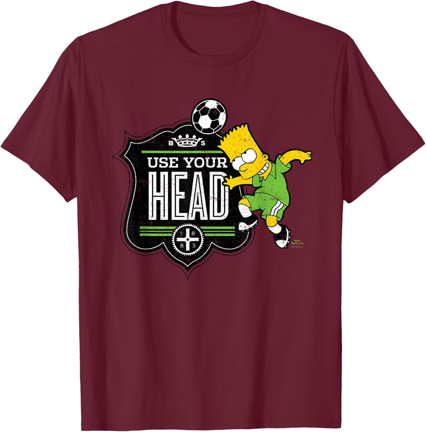 The Simpsons Soccer Bart Simpson Use Your Head T-Shirt - T-Shirt | Maroon