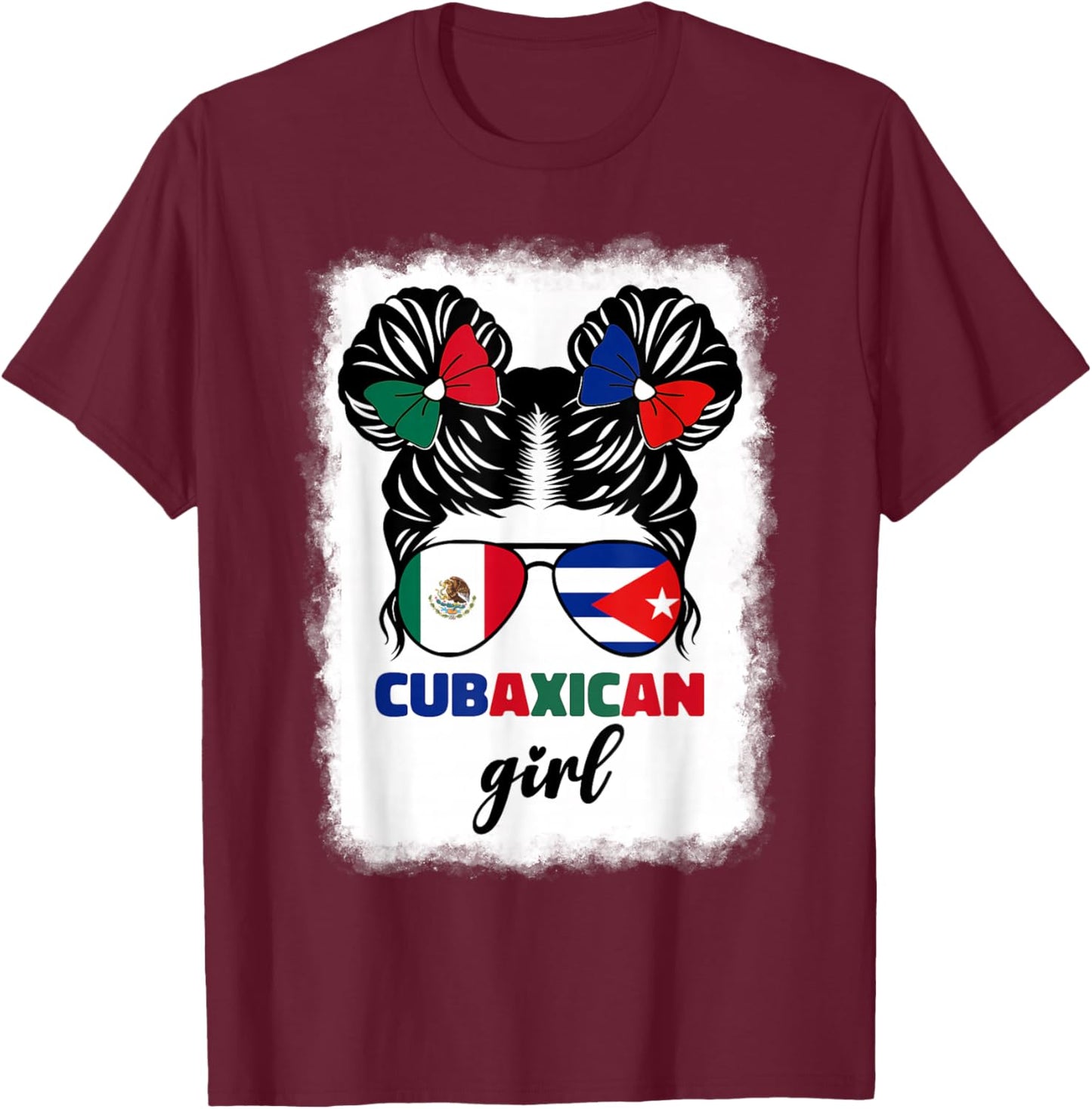Half Mexican And Half Cuban Mexico Cuba Flag Girl Kids Girls T-Shirt - T-Shirt | Maroon