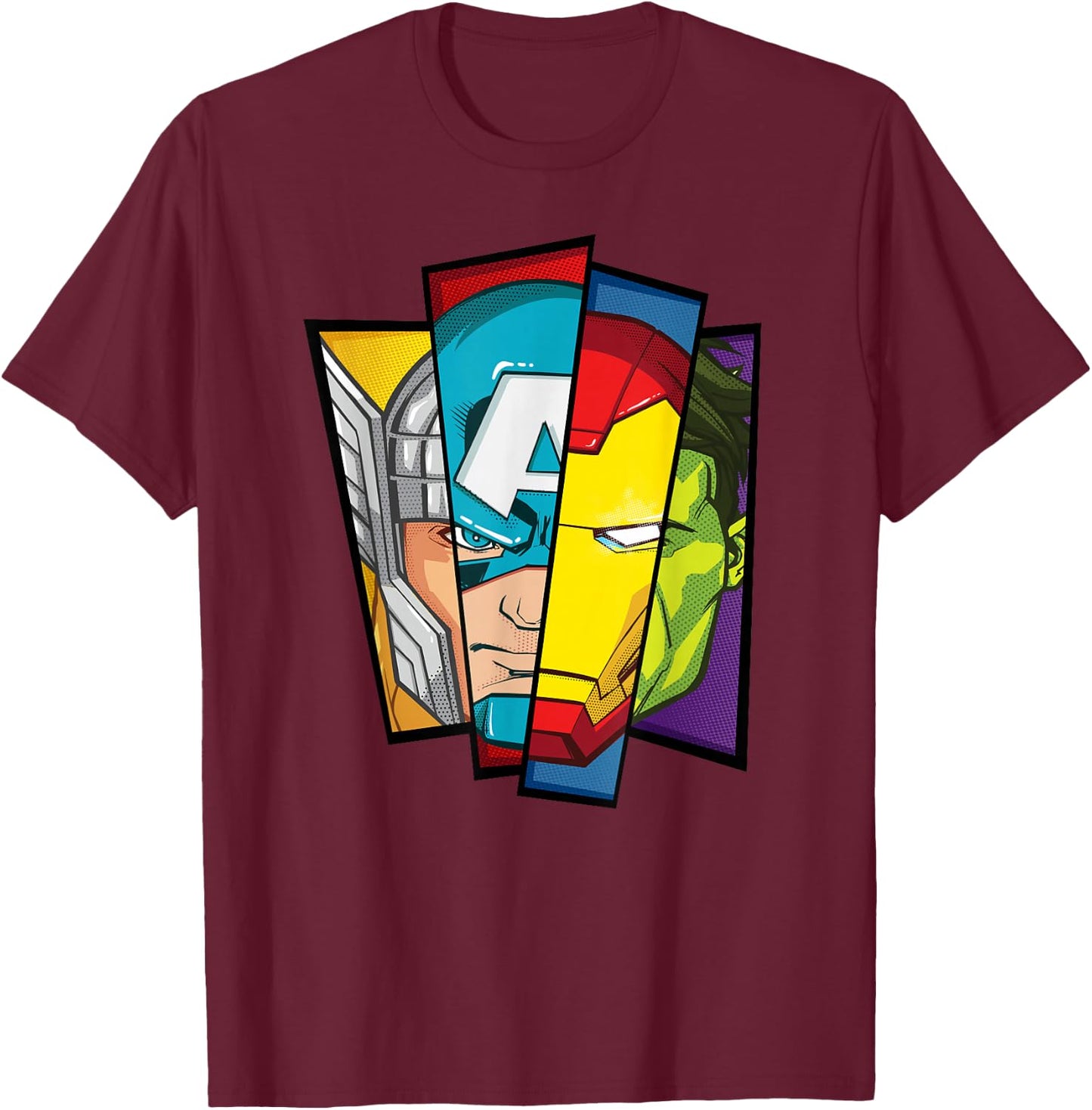 Marvel Avengers Assemble Faces of Super Heroism T-Shirt - T-Shirt | Maroon