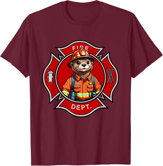 World's Best Firefighter Otter Patriotic Dad Department T-Shirt - T-Shirt | Maroon