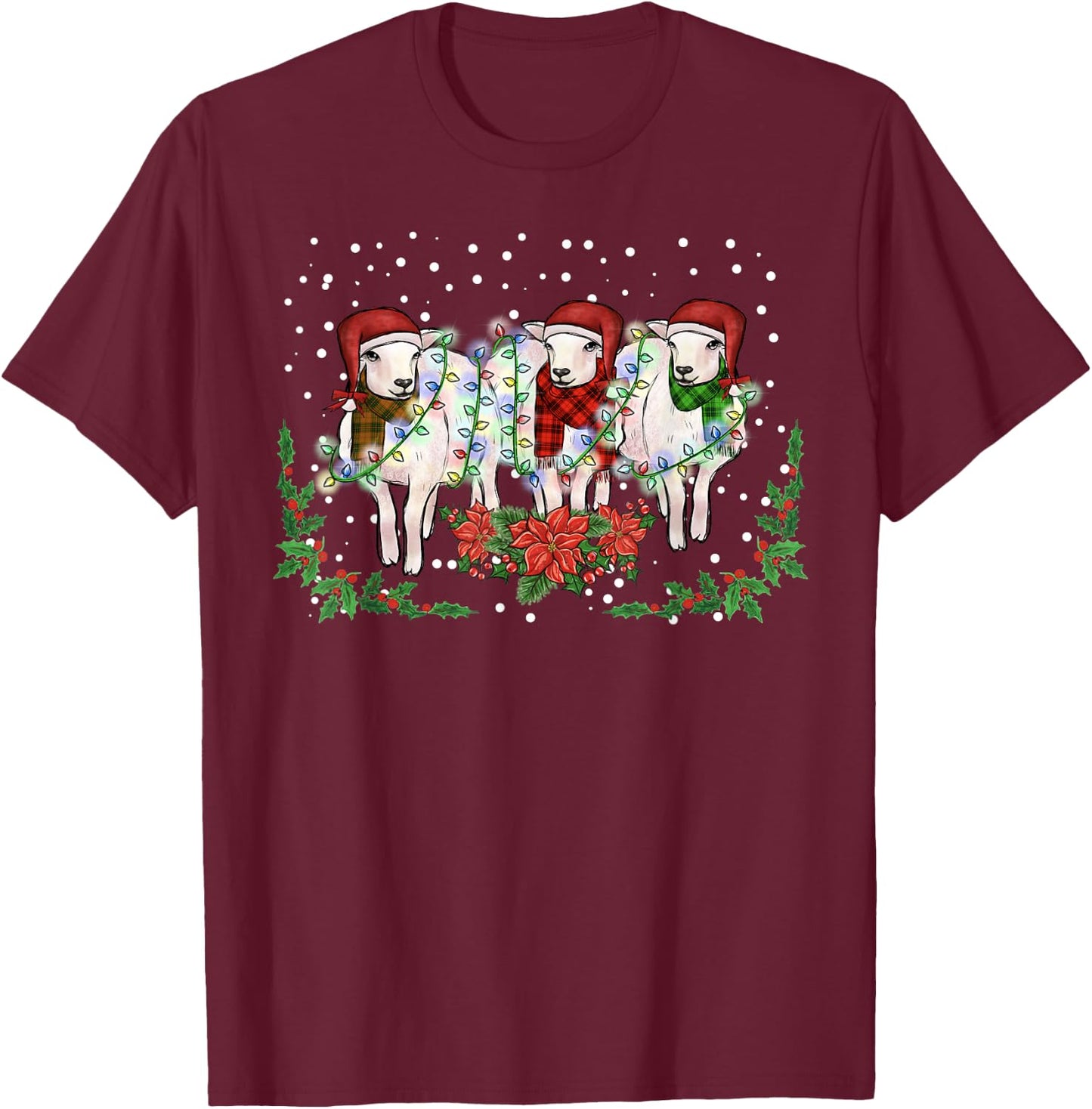 Sheep Pajama Santa Farm Animal Farmer Sheep Christmas T-Shirt - T-Shirt | Maroon