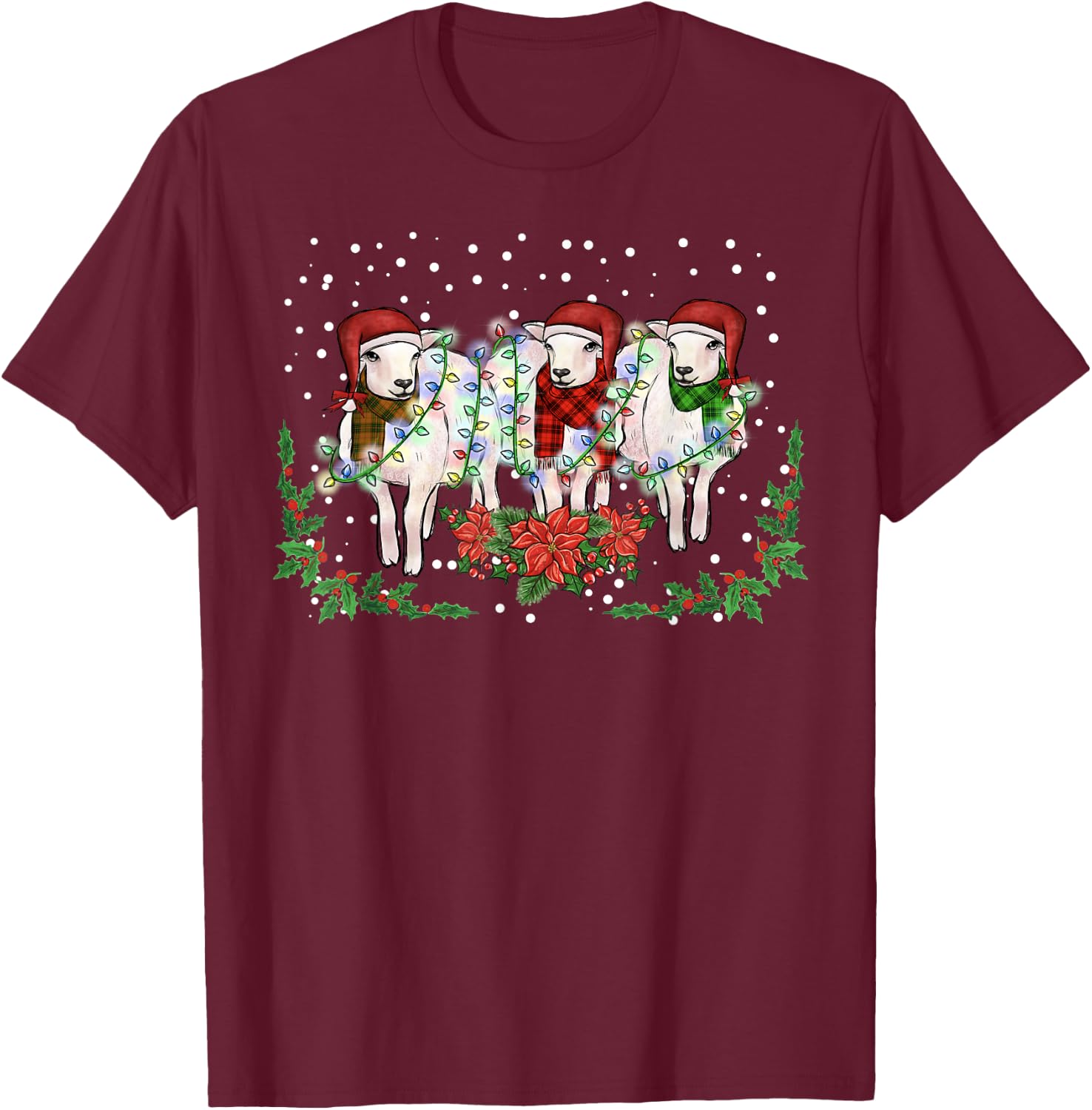 Sheep Pajama Santa Farm Animal Farmer Sheep Christmas T-Shirt - T-Shirt | Maroon