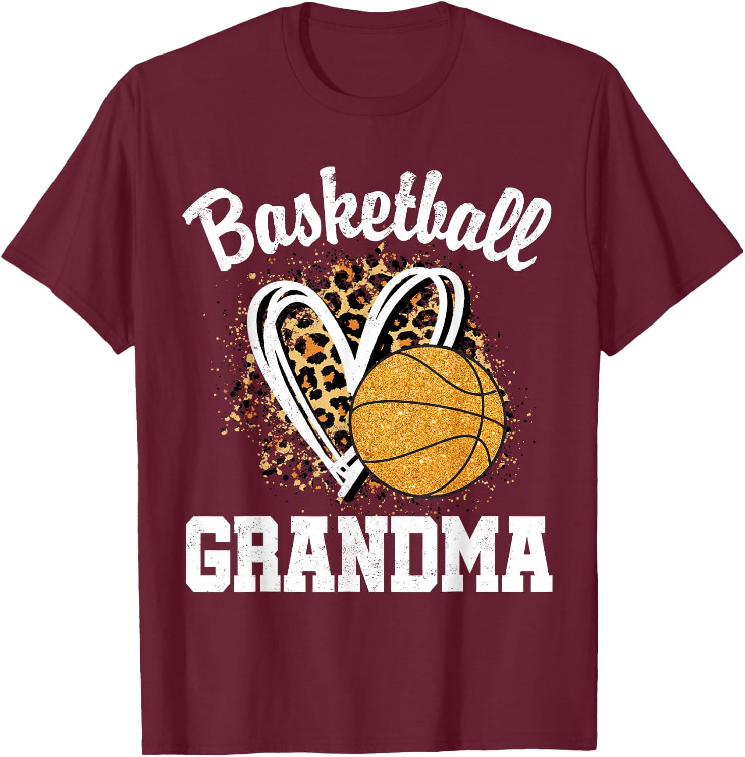 Basketball Grandma Leopard Heart T-Shirt - T-Shirt | Maroon