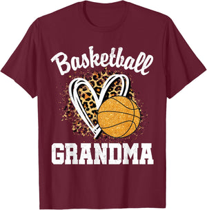 Basketball Grandma Leopard Heart T-Shirt - T-Shirt | Maroon