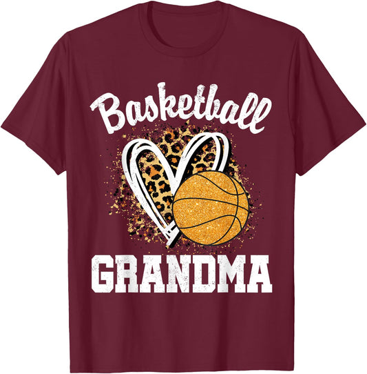 Basketball Grandma Leopard Heart T-Shirt - T-Shirt | Maroon