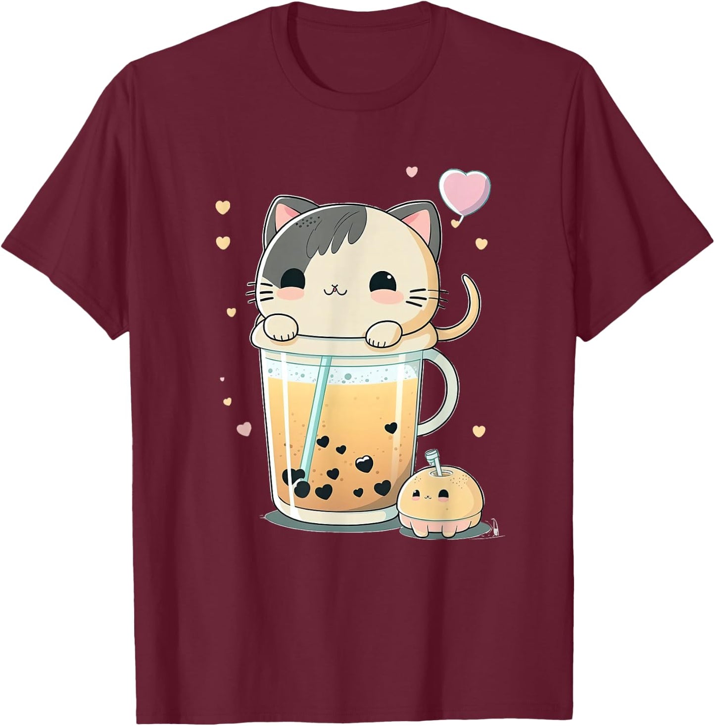 Cat Boba Tea Kawaii Kitty Bubble Tea Anime T-Shirt - T-Shirt | Maroon
