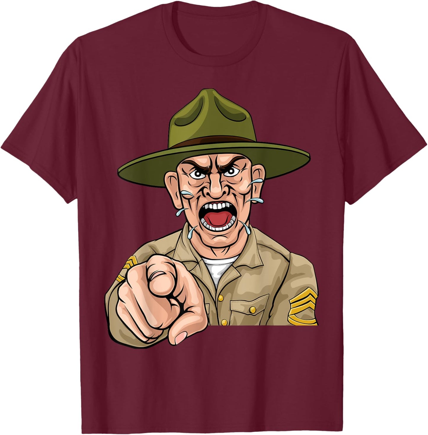 Angry Army Bootcamp Drill Sergeant Cartoon T-Shirt - T-Shirt | Maroon