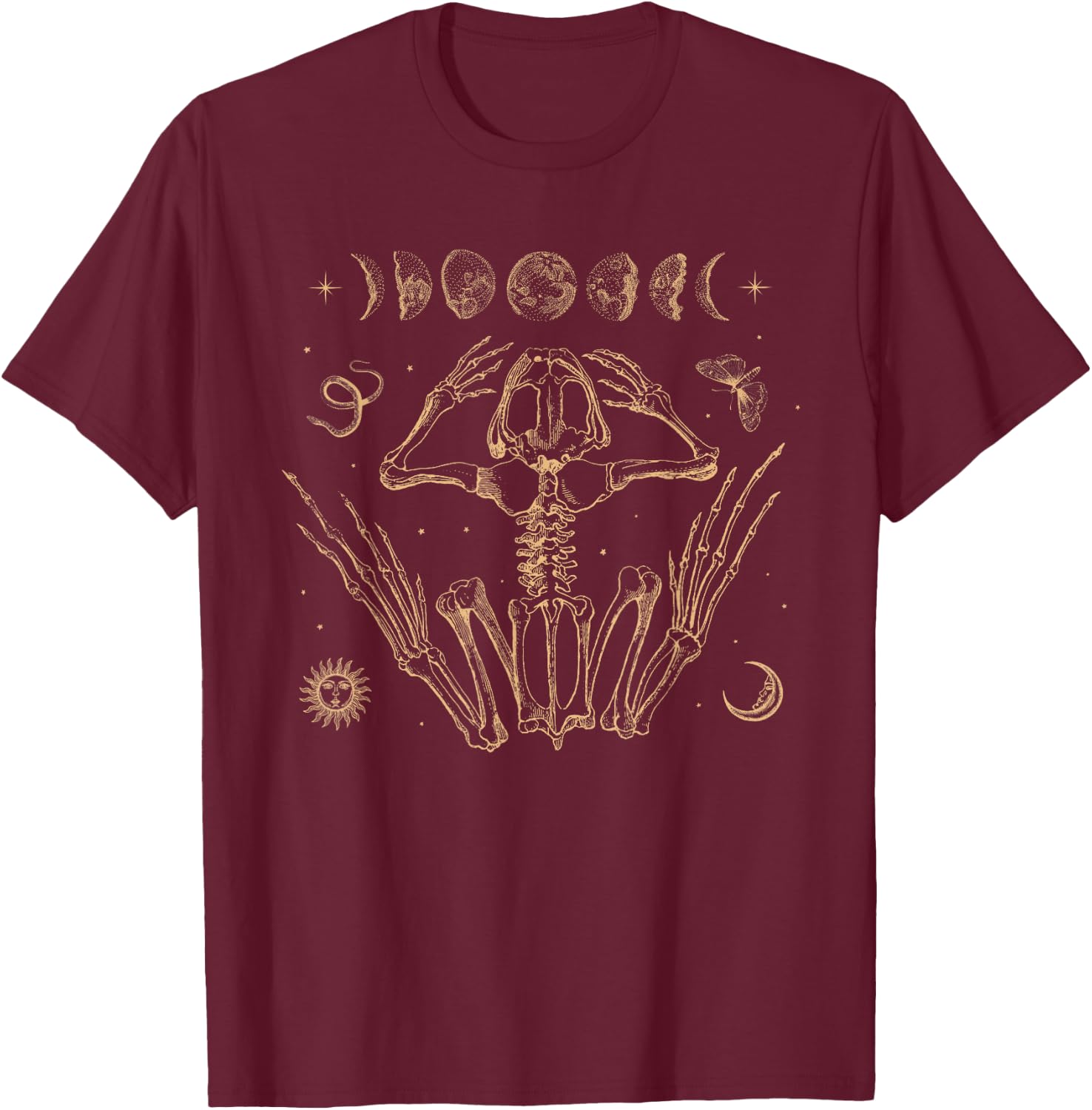 Goblincore Aesthetic Frog Skeleton Goth Dark Academia Grunge T-Shirt - T-Shirt | Maroon