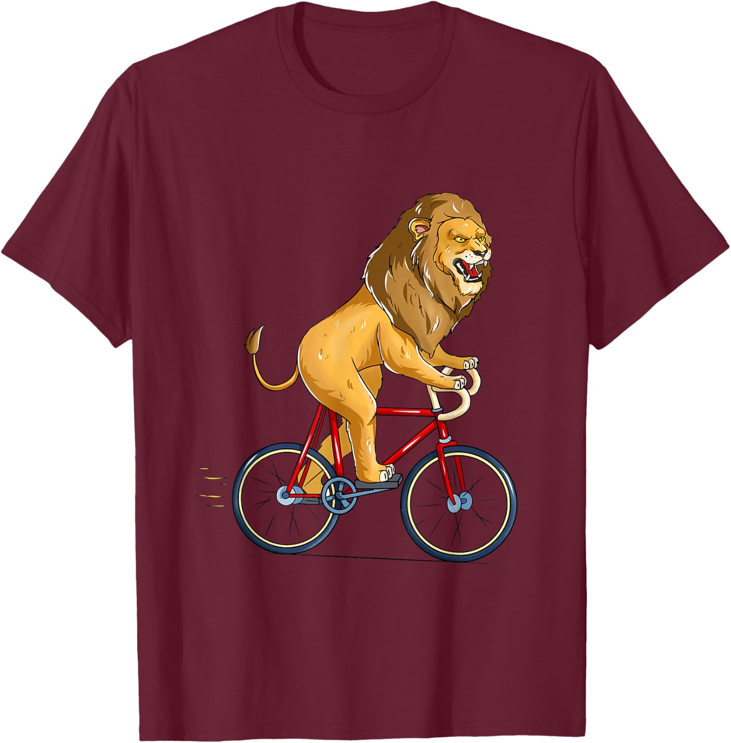 Lion Riding Bicycle Cute Biker Cyclist Cycling T-Shirt - T-Shirt | Maroon