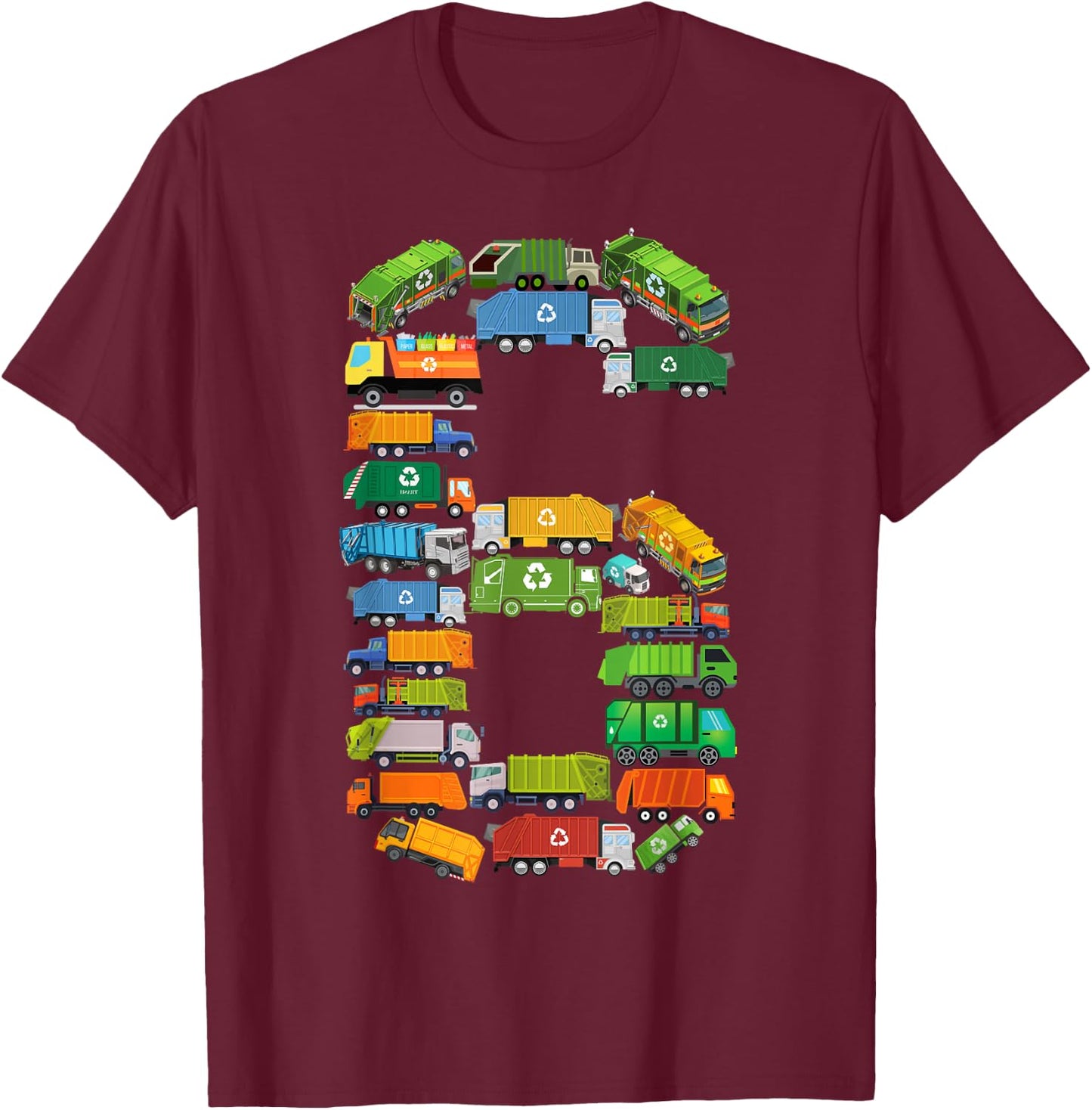 Fun Garbage Truck 6th Birthday Party Six 6 Year Old Boy Kids T-Shirt - T-Shirt | Maroon