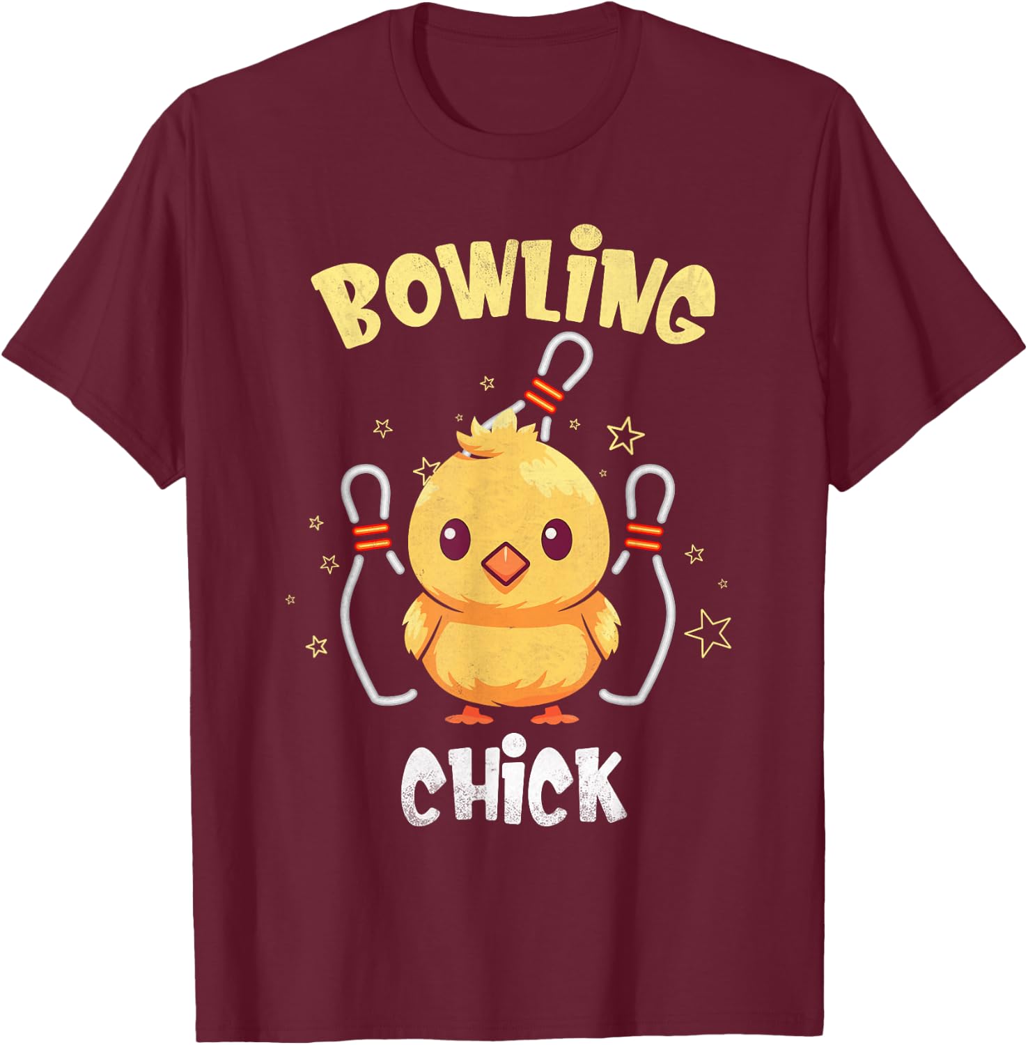 Bowling Chick Funny Chicken Athlete Bowler Men Women Kids T-Shirt - T-Shirt | Maroon