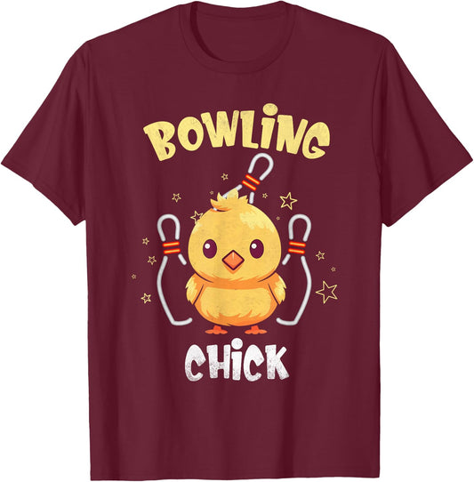 Bowling Chick Funny Chicken Athlete Bowler Men Women Kids T-Shirt - T-Shirt | Maroon