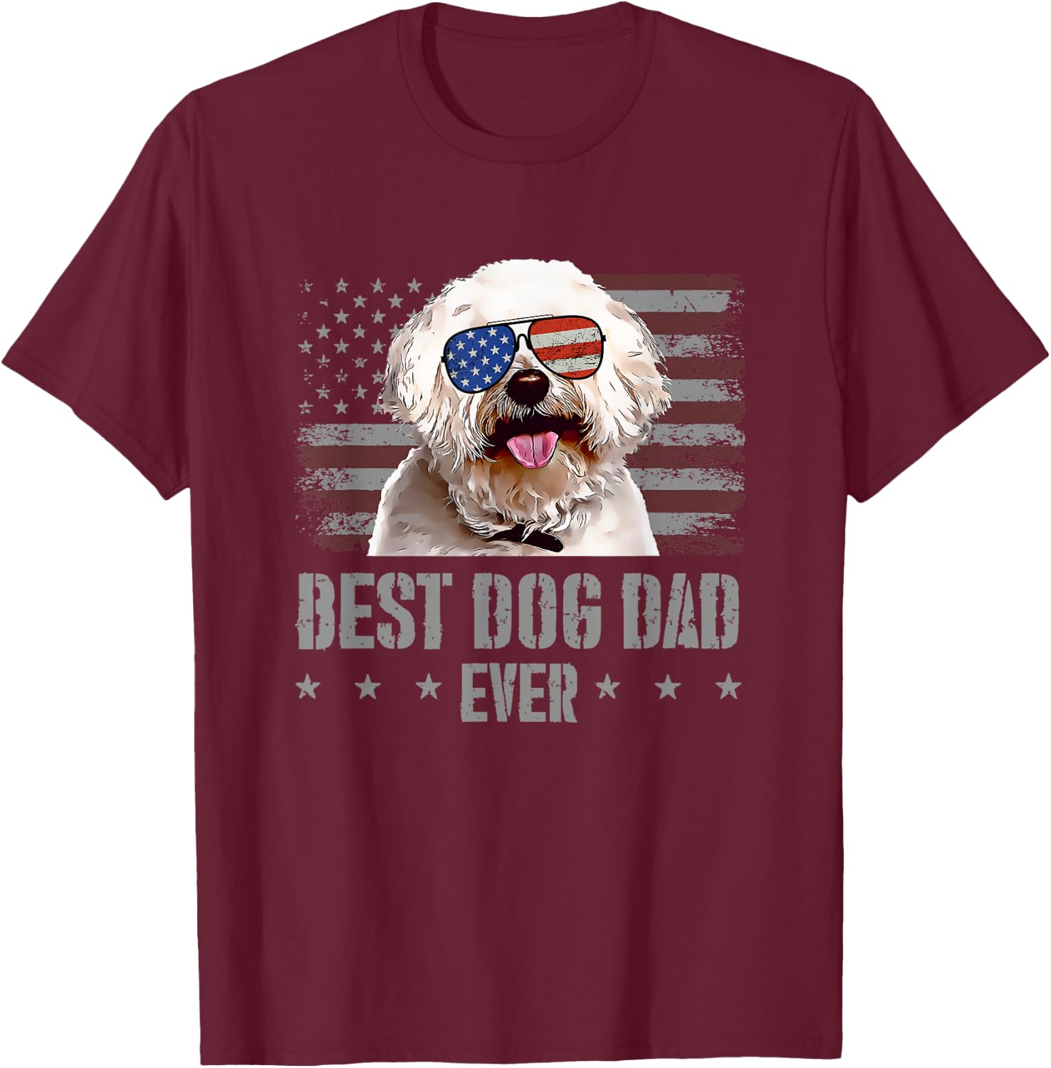Bichons Frise Best Dog Dad Ever Retro USA American Flag T-Shirt - T-Shirt | Maroon