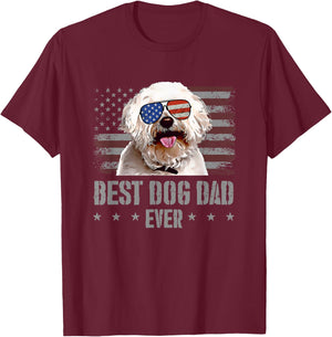 Bichons Frise Best Dog Dad Ever Retro USA American Flag T-Shirt - T-Shirt | Maroon