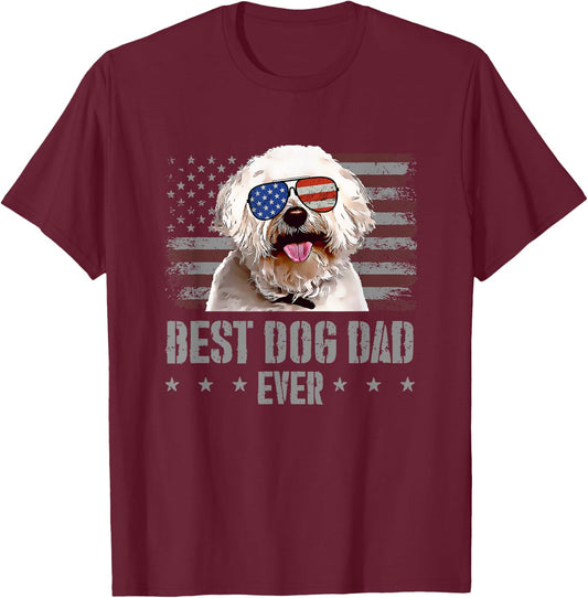 Bichons Frise Best Dog Dad Ever Retro USA American Flag T-Shirt - T-Shirt | Maroon