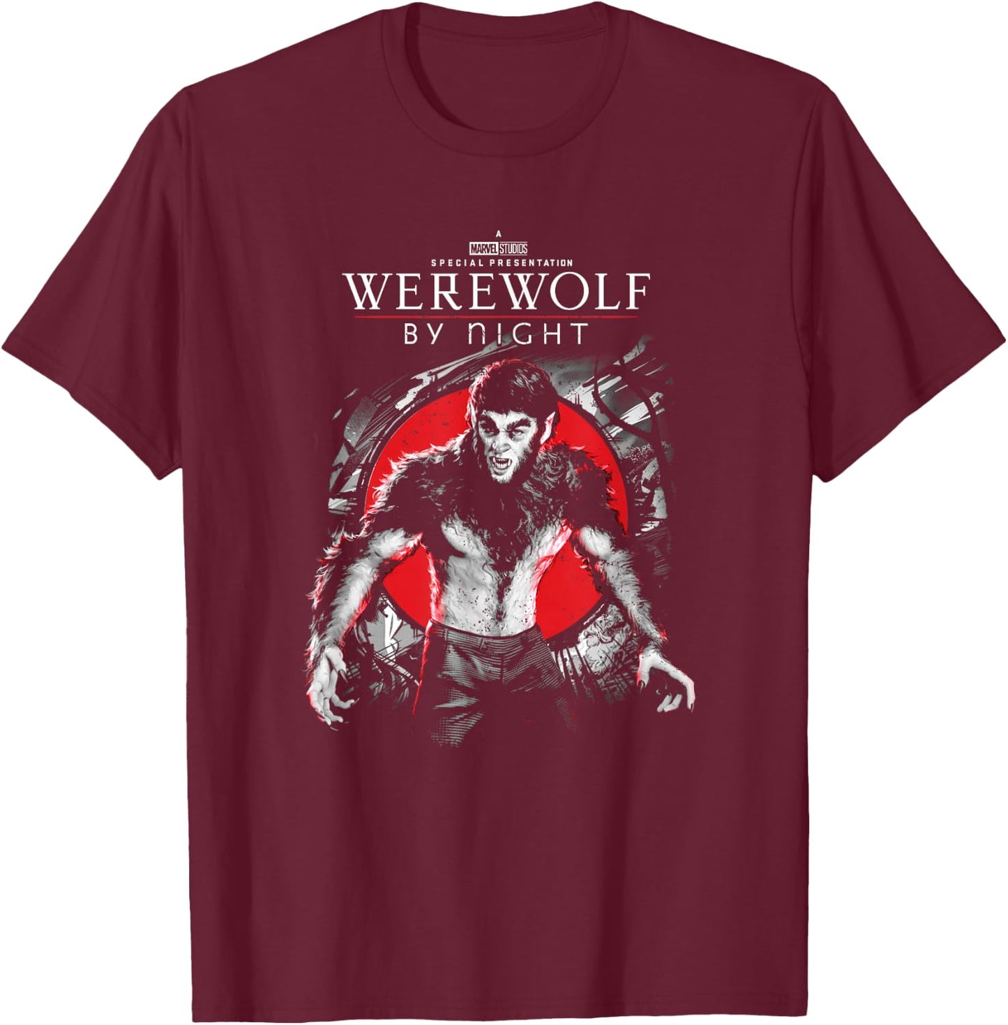 Marvel Werewolf by Night Werewolf Blood Moon Portrait Logo T-Shirt - T-Shirt | Maroon