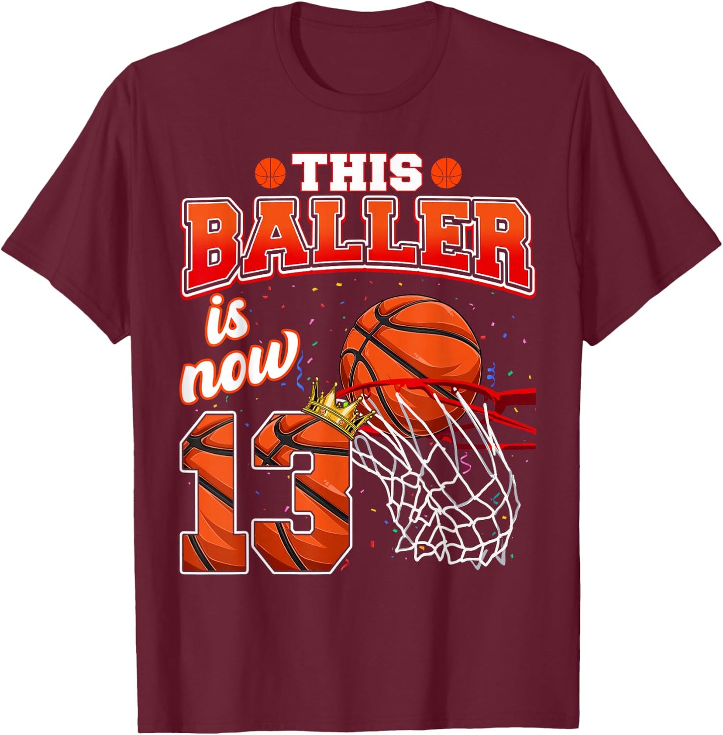 This Basketball Baller Is Now 13 Years Old Happy My Birthday T-Shirt - T-Shirt | Maroon