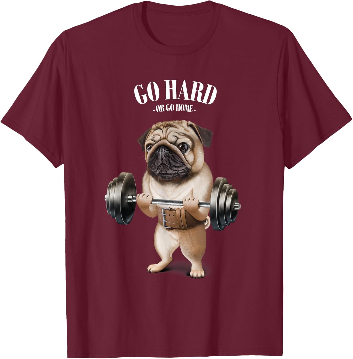 Pug Dog Weightlifting in Fitness Gym Men Women Kids T-Shirt - T-Shirt | Maroon