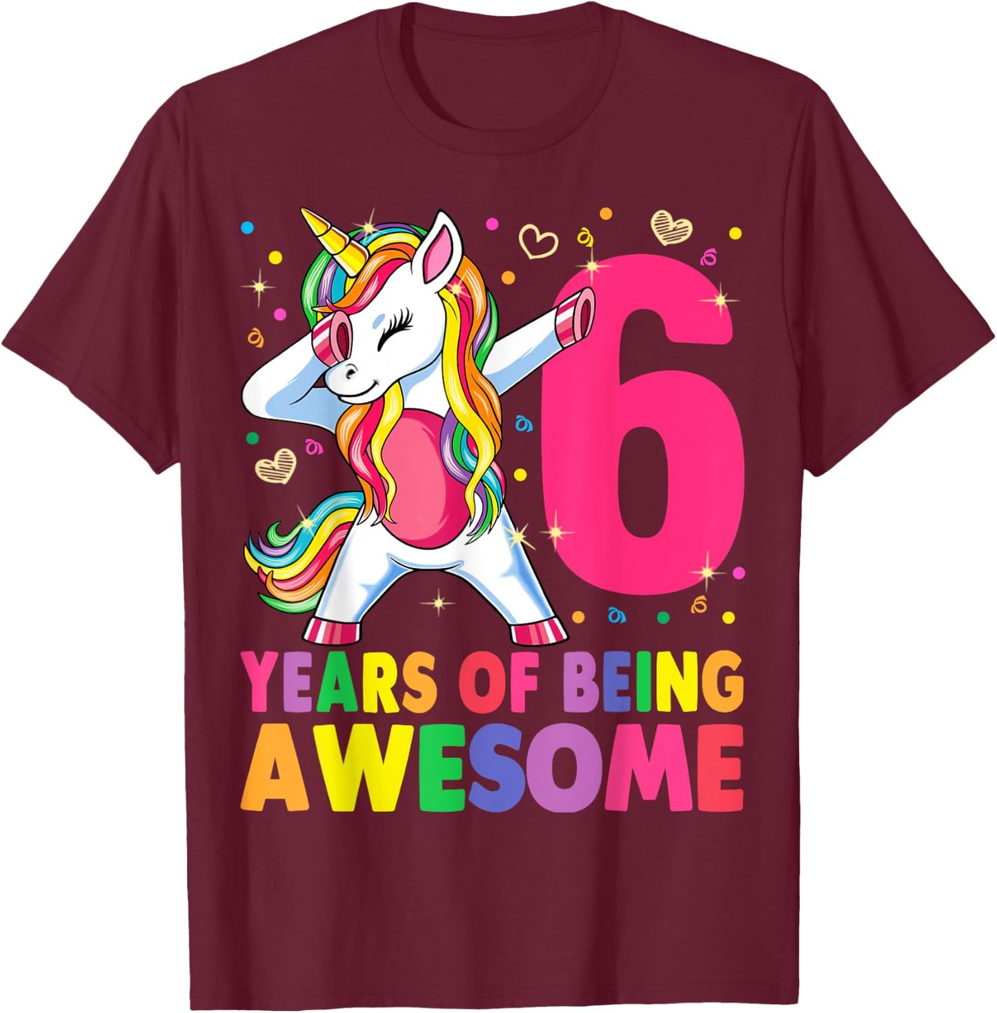 6 Years Old Unicorn Dabbing 6th Birthday Girl Unicorn Party T-Shirt - T-Shirt | Maroon
