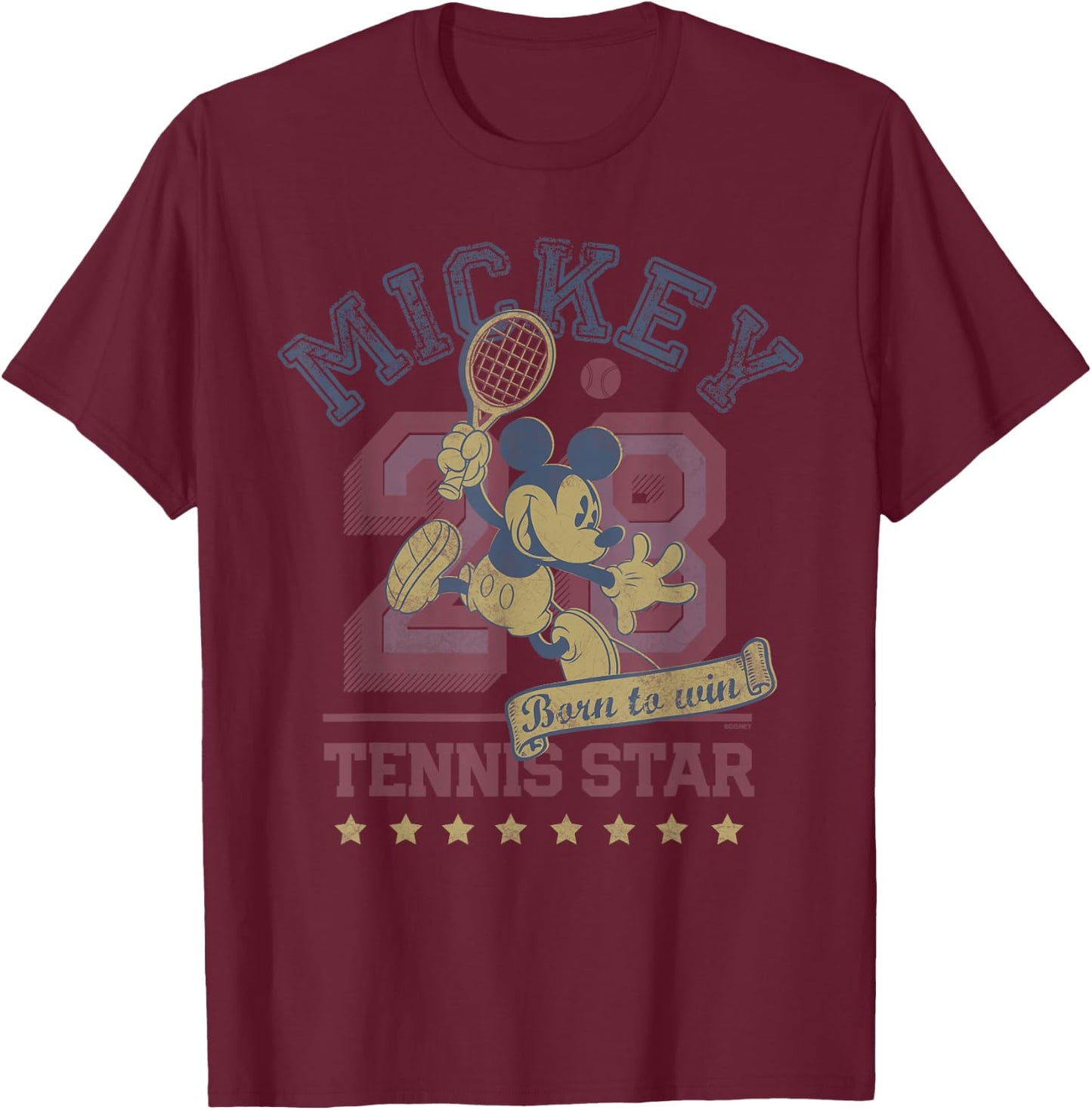 Disney Mickey Mouse Sports Tennis Star 28 Distressed T-Shirt - T-Shirt | Maroon
