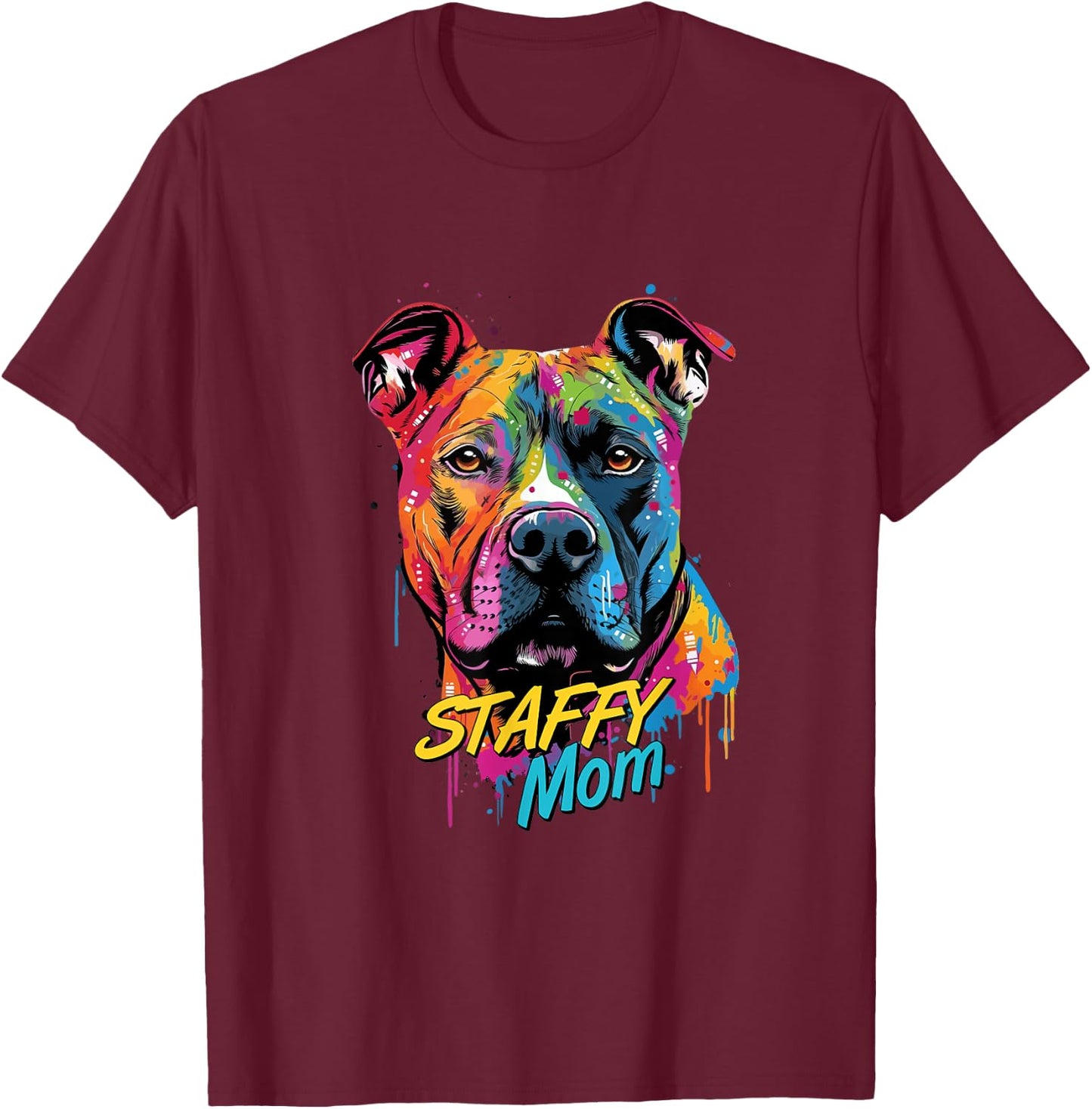 Graffiti American Staffordshire Terrier Mom Staffy Mural Art T-Shirt - T-Shirt | Maroon
