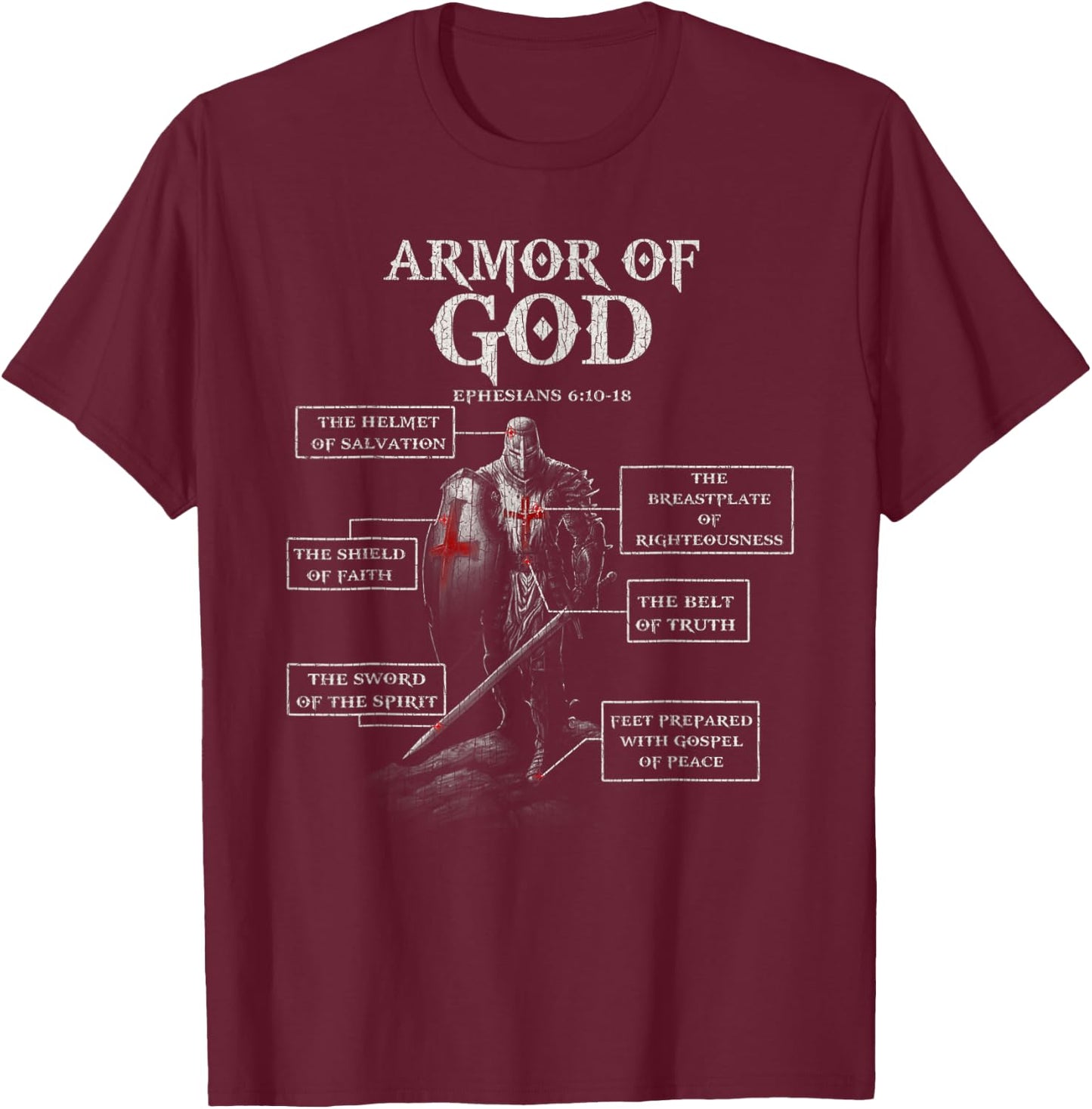 Vintage Armor Of God Bible Verse Cool For Religious T-Shirt - T-Shirt | Maroon