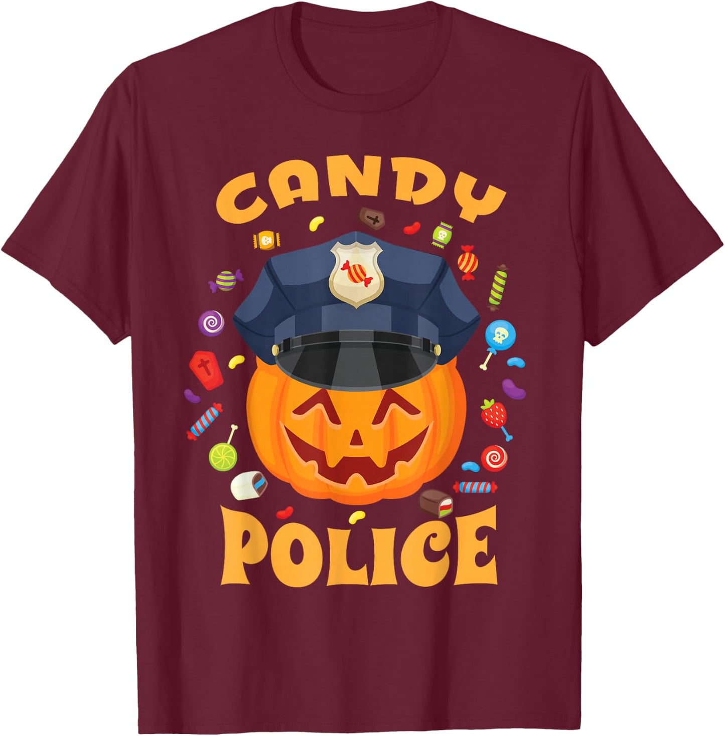 Candy Police Halloween Party Costume Security Funny T-Shirt - T-Shirt | Maroon