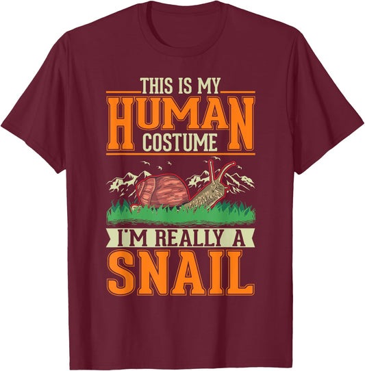 Snail Human Costume Halloween Snail T-Shirt - T-Shirt | Maroon